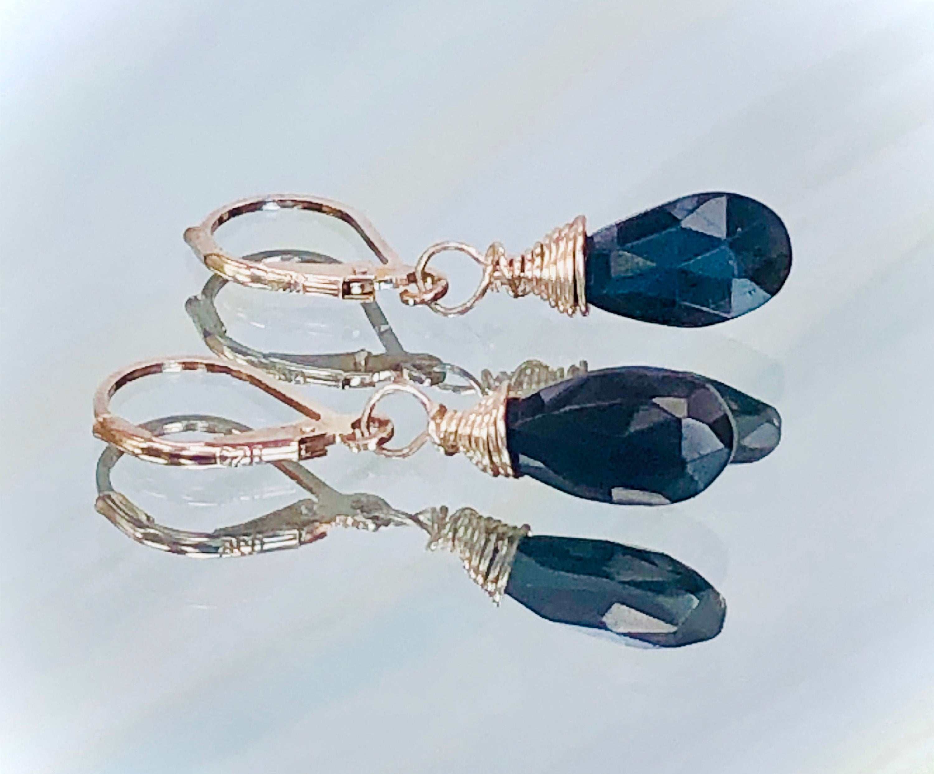 Deep and Dark Faceted Labradorite earrings, Labradorite Leverback Earrings