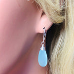 Aqua Chalcedony Earrings dangle, Long elegant spring earrings