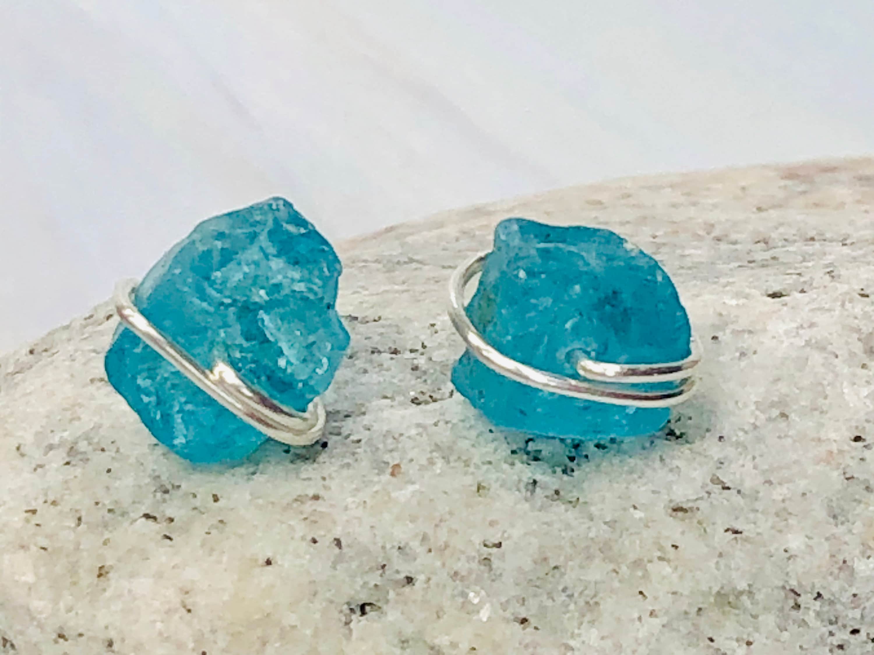 Organic Apatite Post Earrings, dainty raw Apatite stud earrings, artisan Apatite earrings
