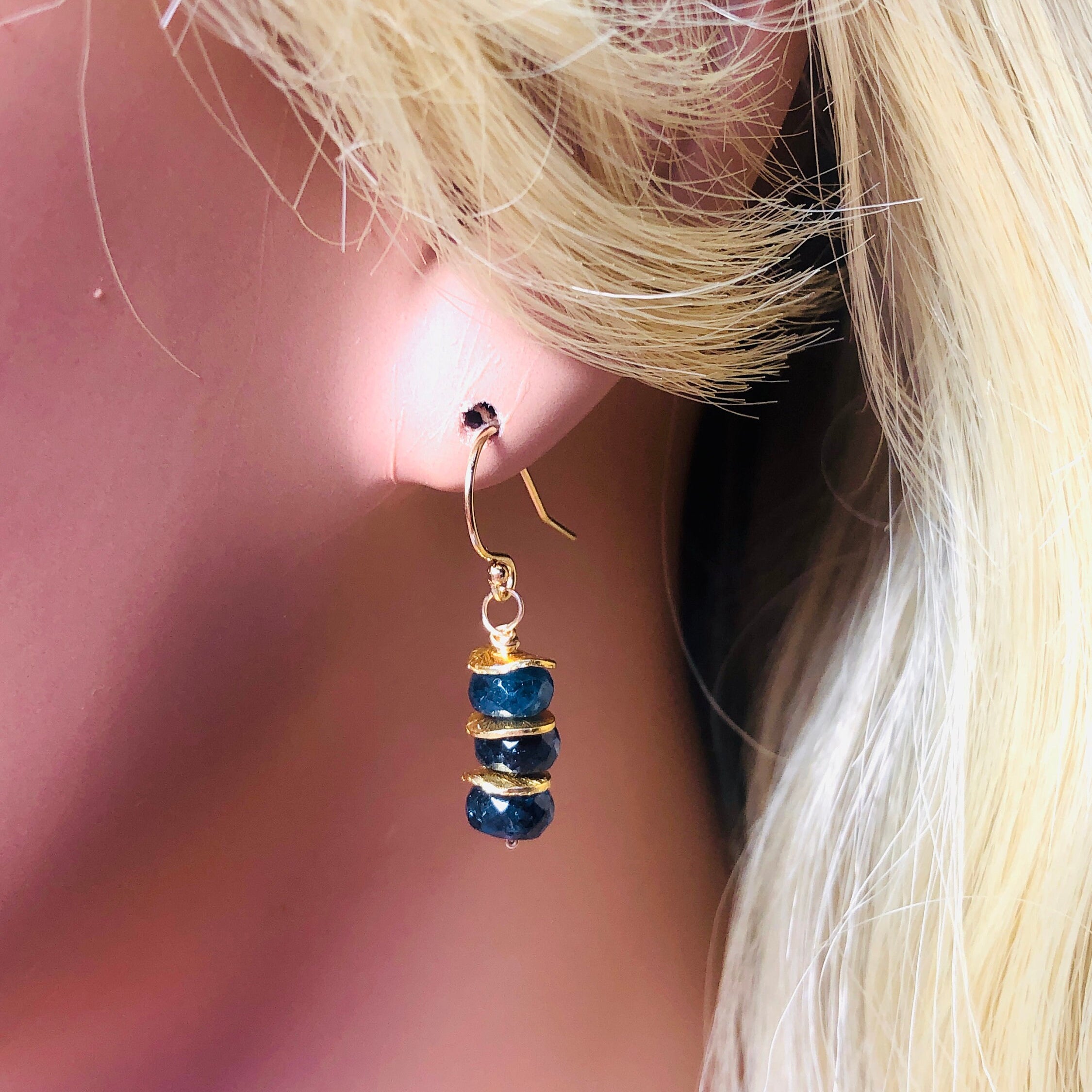 Dainty Moss Kyanite Earrings, gold