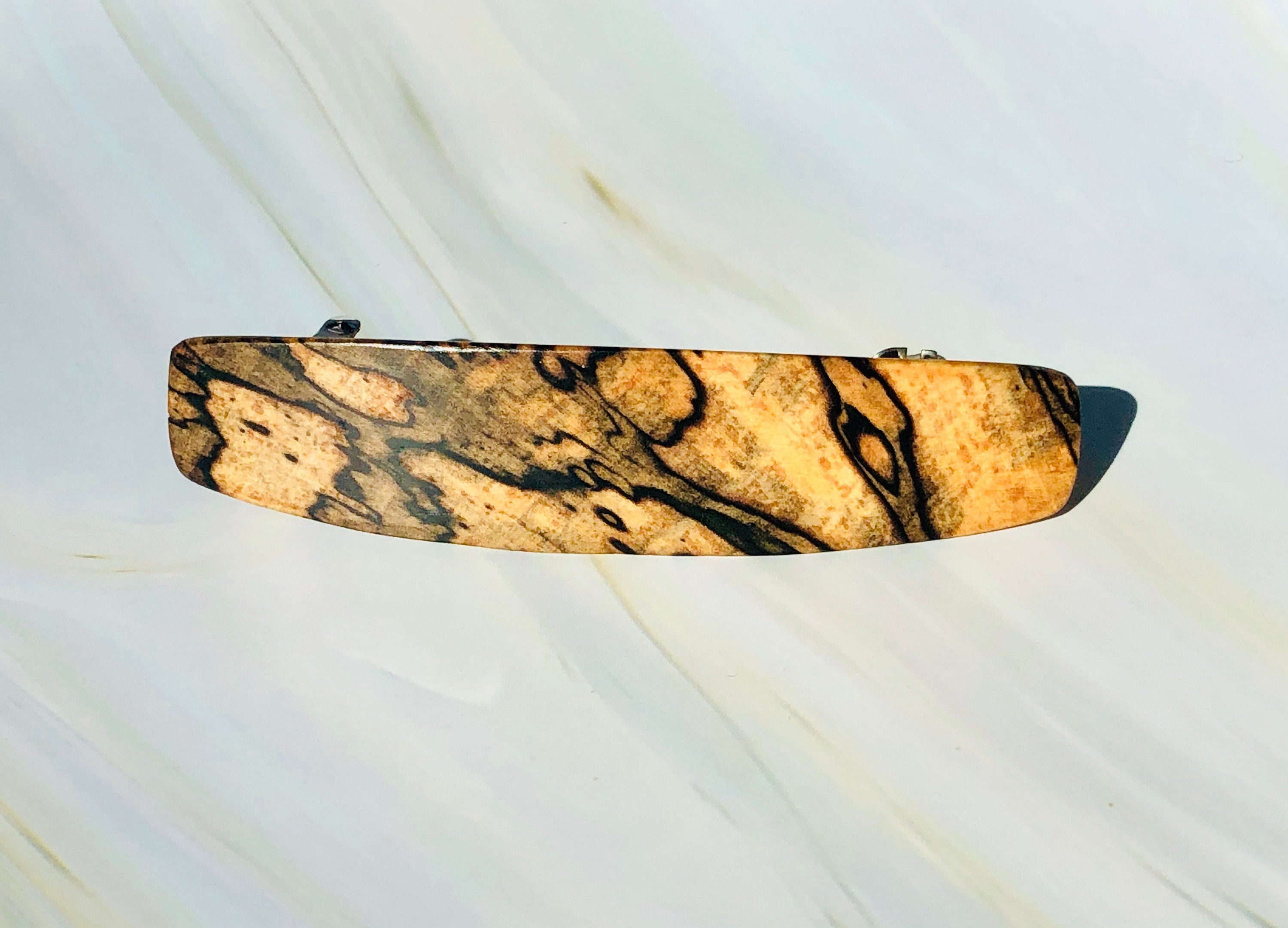 Large Spalted Maple barrette, light wood hair clip, wooden barrette,