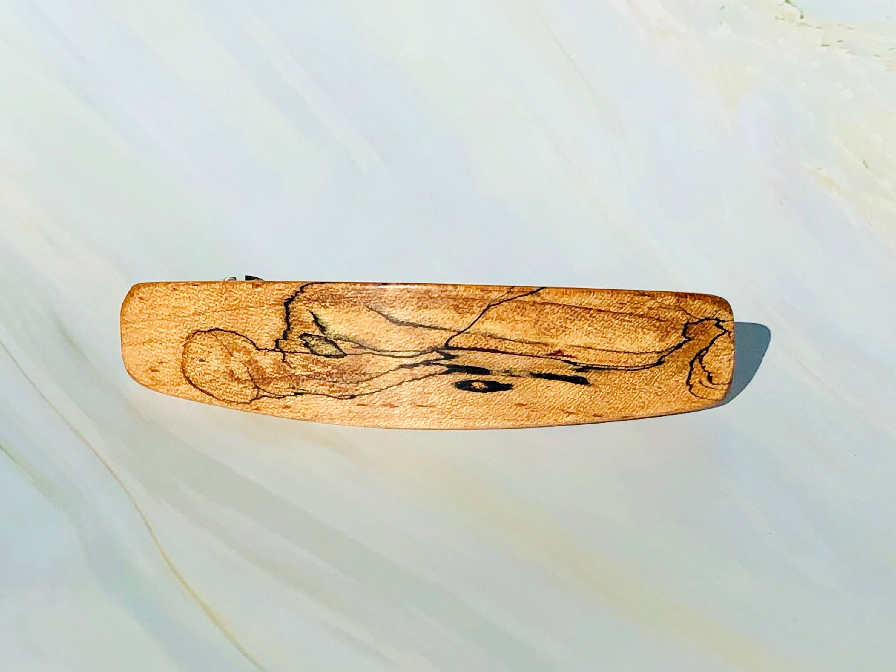 Large Spalted Maple barrette, light wood hair clip, wooden barrette,