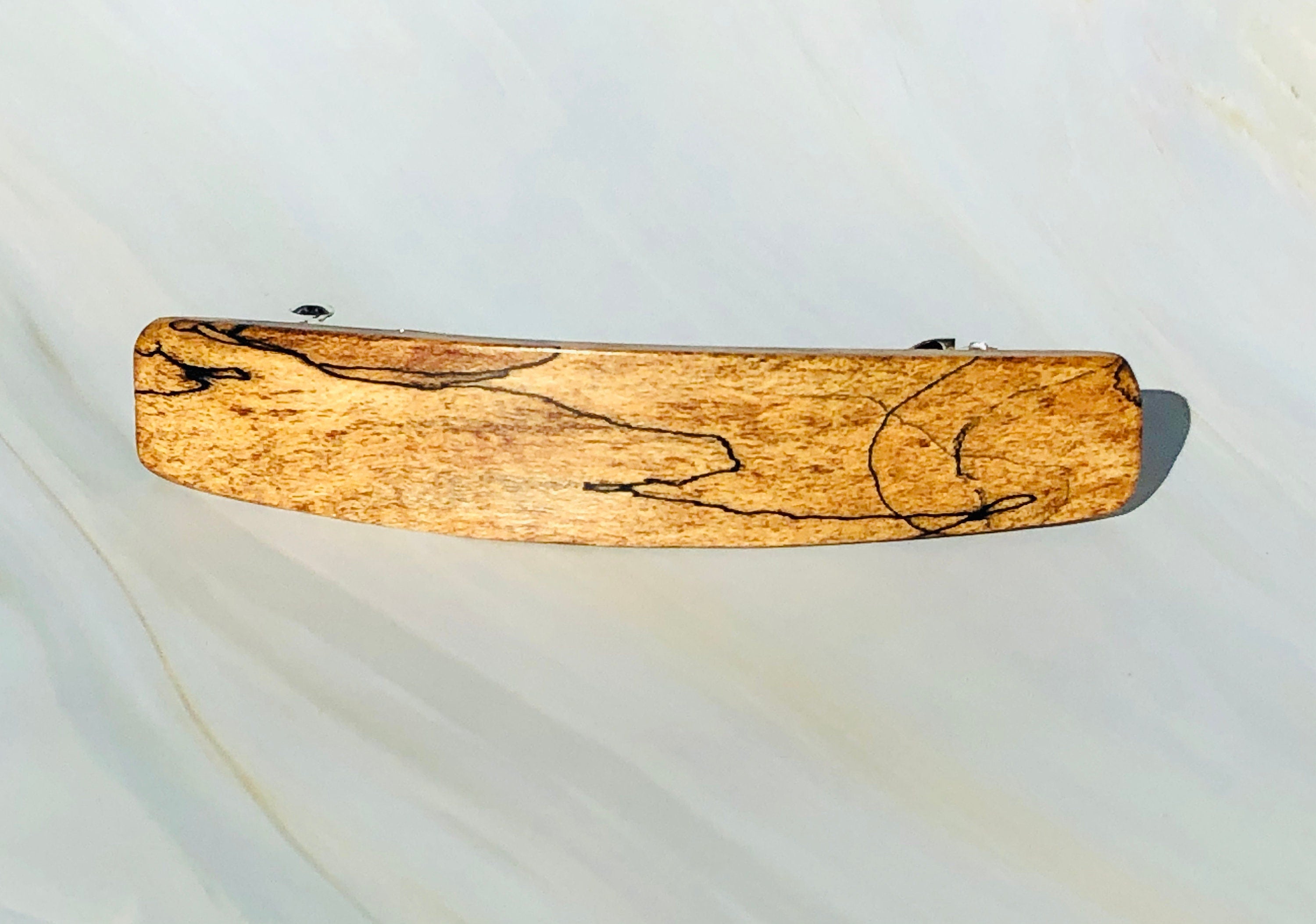 Large Spalted Maple barrette, light wood hair clip, wooden barrette,