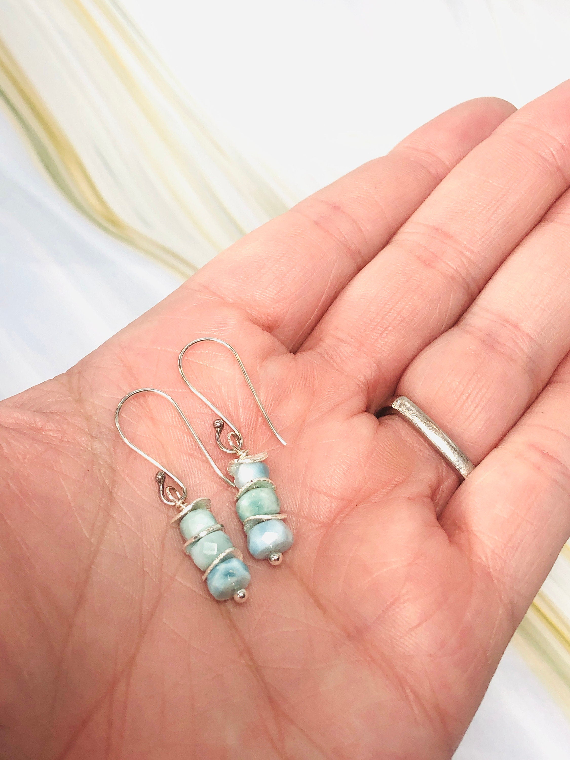 Dainty Larimar Earrings, Gold, Sterling Silver, Rose Gold