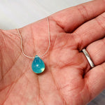 Drop of Rain Solitaire Necklace, Sterling Silver Aqua Art glass Necklace