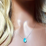 Drop of Rain Solitaire Necklace, Sterling Silver Aqua Art glass Necklace