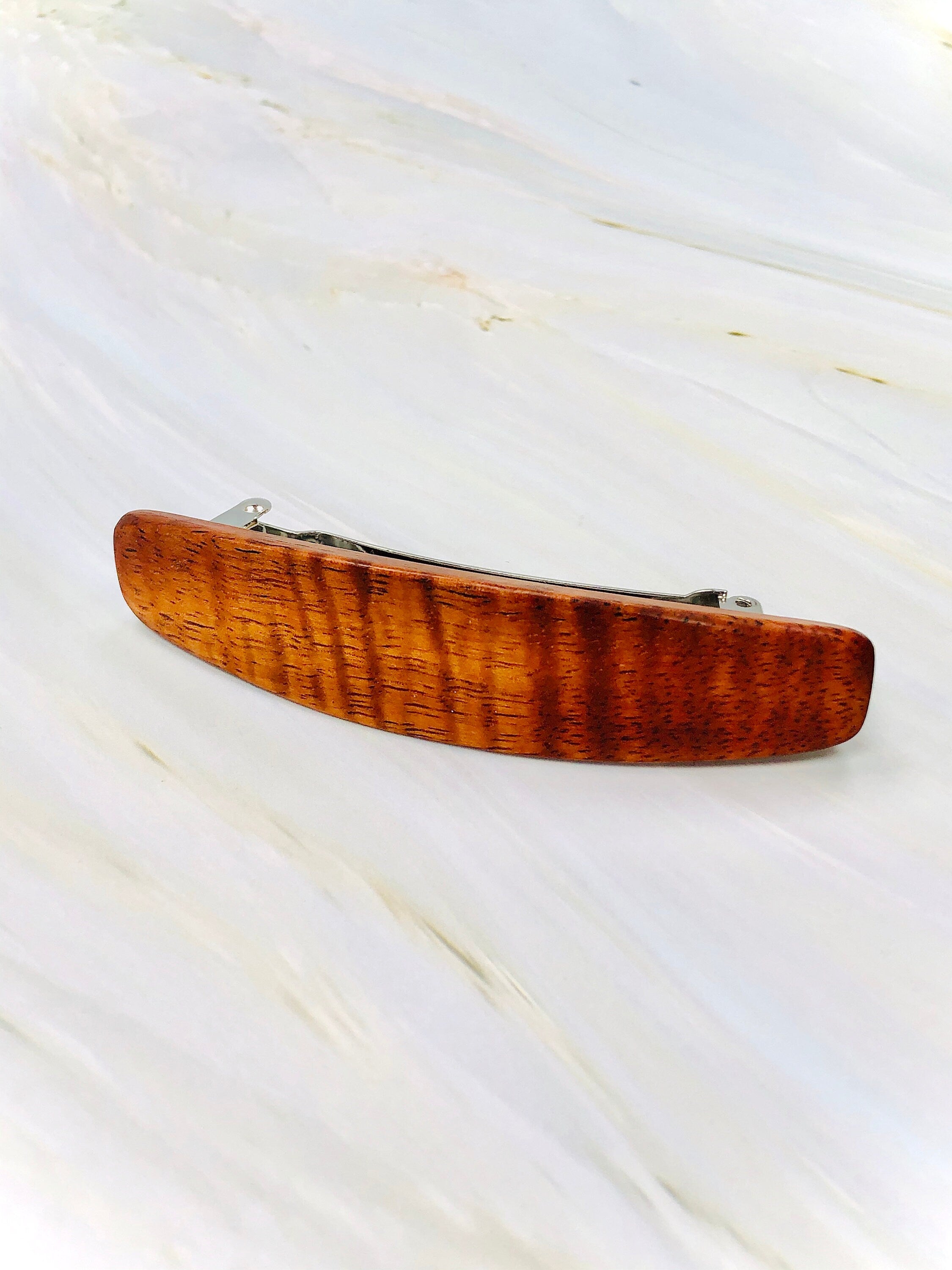 Large Curly Koa wood barrette, Luxury wood 5th Anniversary Gift Hawaiian