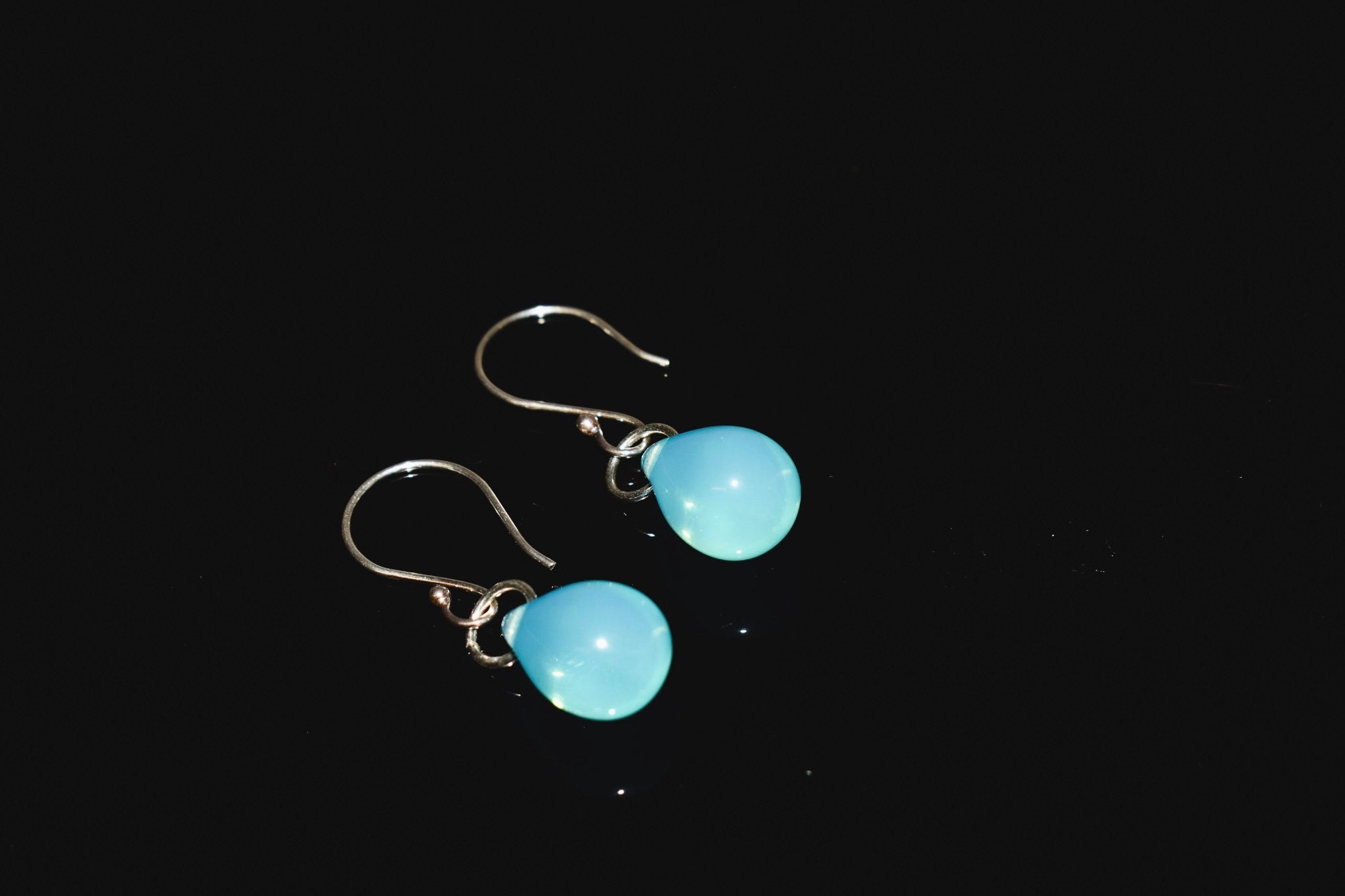 Rain Drop Earrings Aqua Art Glass Earrings sterling silver modern art glass earrings, beach glass, gift for wife, girlfriend