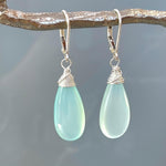 Aqua Chalcedony Earrings dangle, Long elegant spring earrings