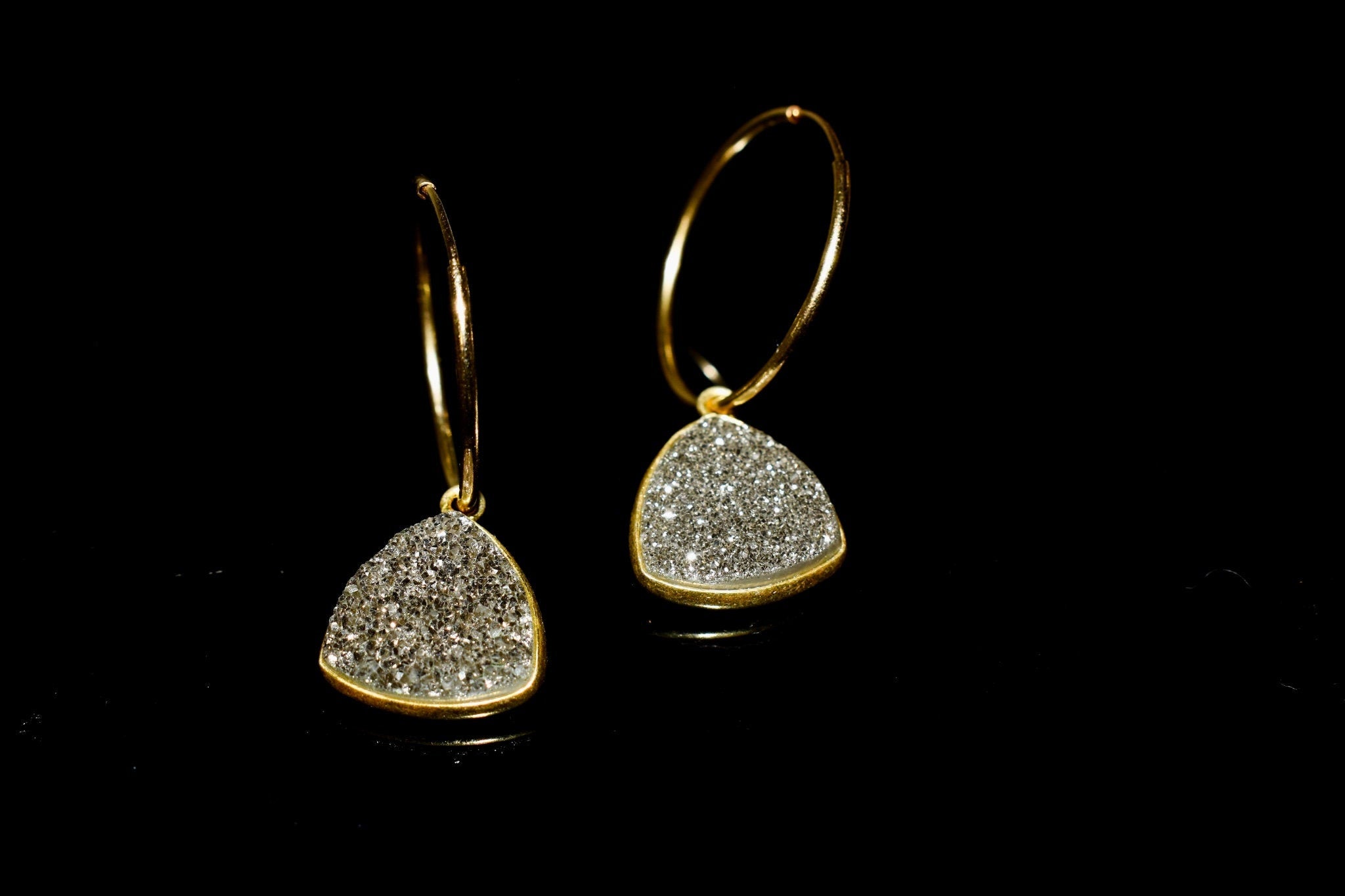 Sparkling Druzy Hoop Earrings Minimalist Modern Druzy Hoops