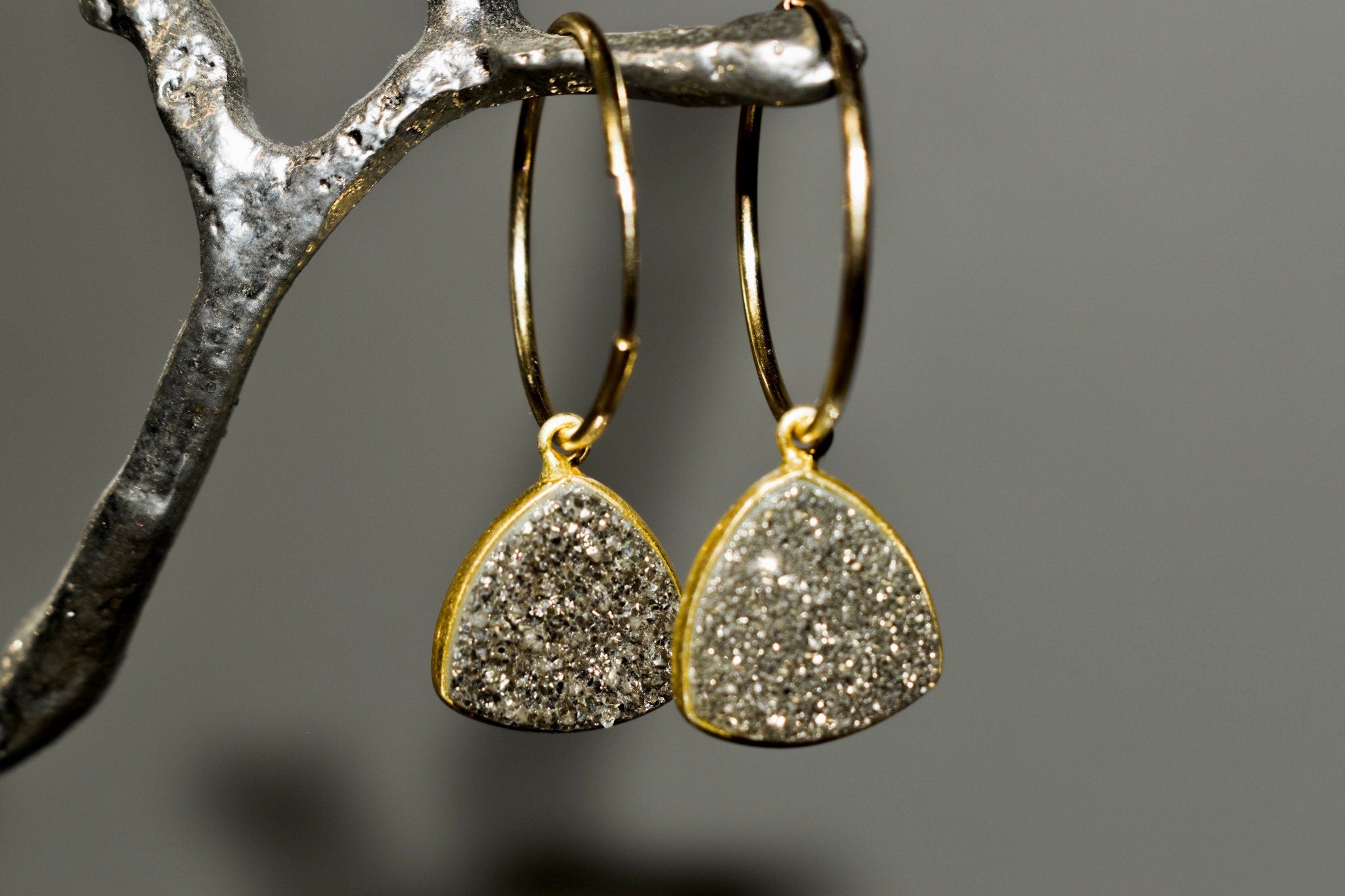 Sparkling Druzy Hoop Earrings Minimalist Modern Druzy Hoops