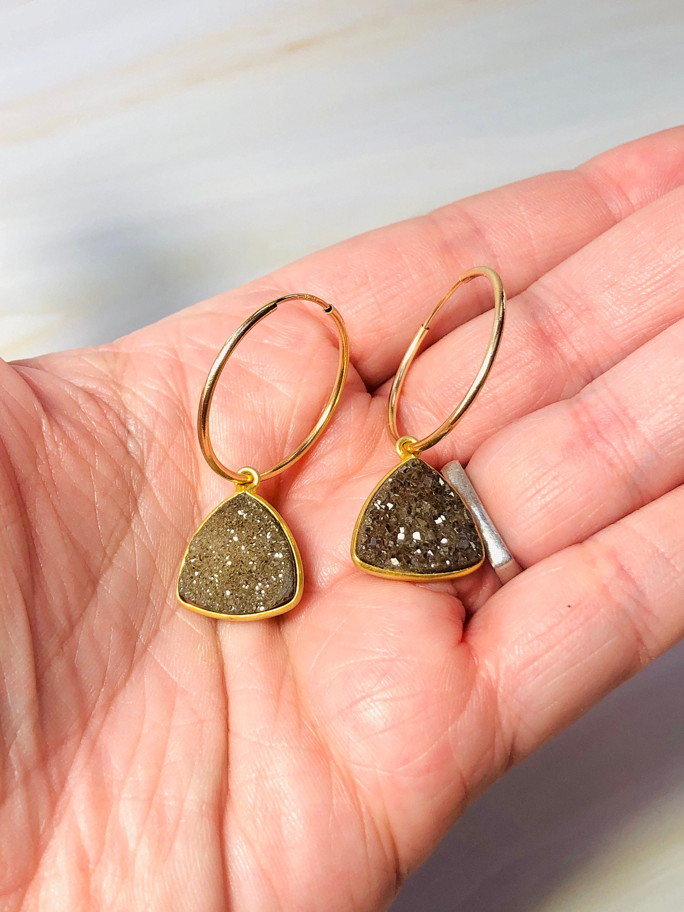 Sparkling Druzy Hoop Earrings Minimalist Modern Druzy Hoops