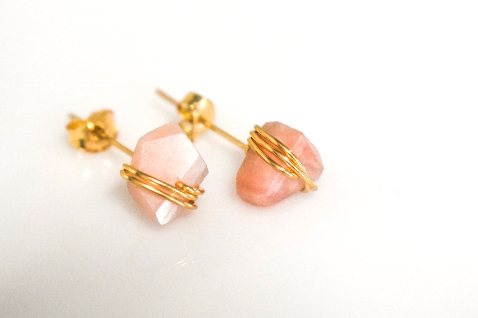 Boho Pink Opal Stud Earrings, Minimalist Pink Opal earrings dainty Organic Pink Opal post earrings, raw Opal earrings gift for girlfriend