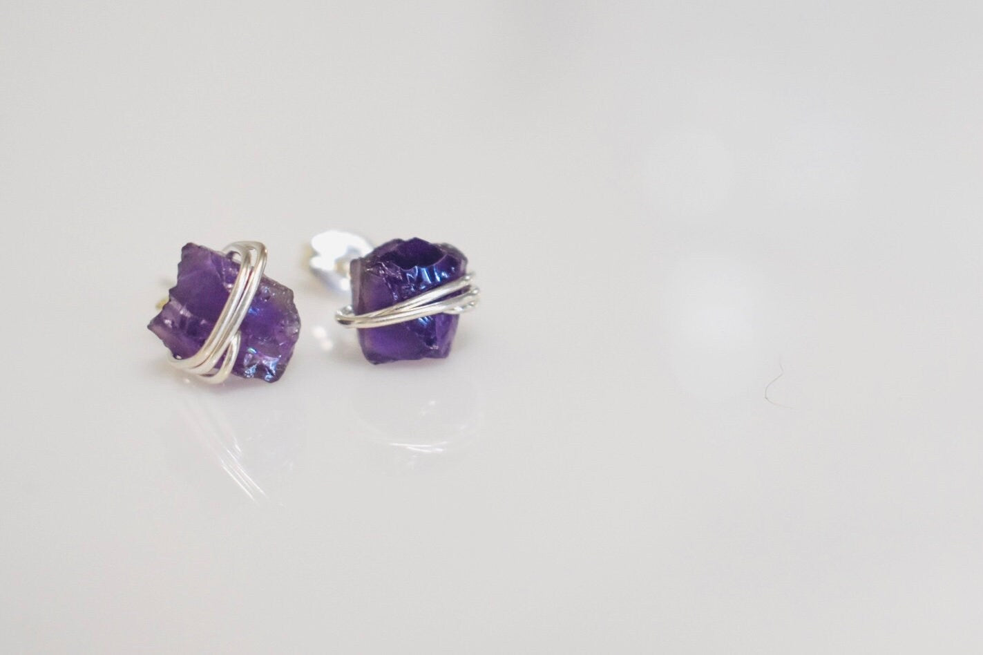 Raw Amethyst Stud Earrings