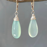 Aqua Chalcedony Earrings dangle, Long elegant spring earrings