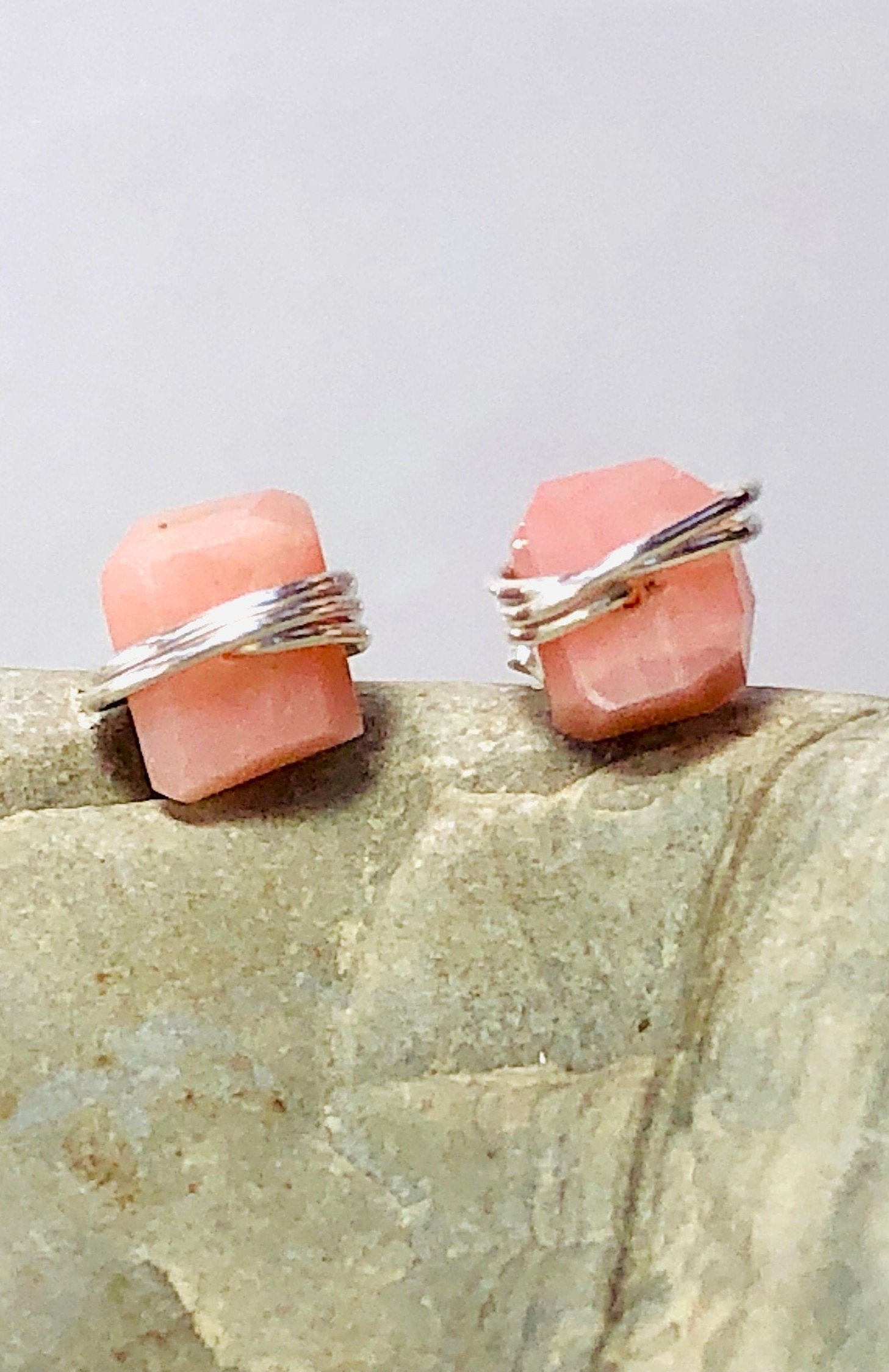 Boho Pink Opal Stud Earrings, Minimalist Pink Opal earrings dainty Organic Pink Opal post earrings, raw Opal earrings gift for girlfriend