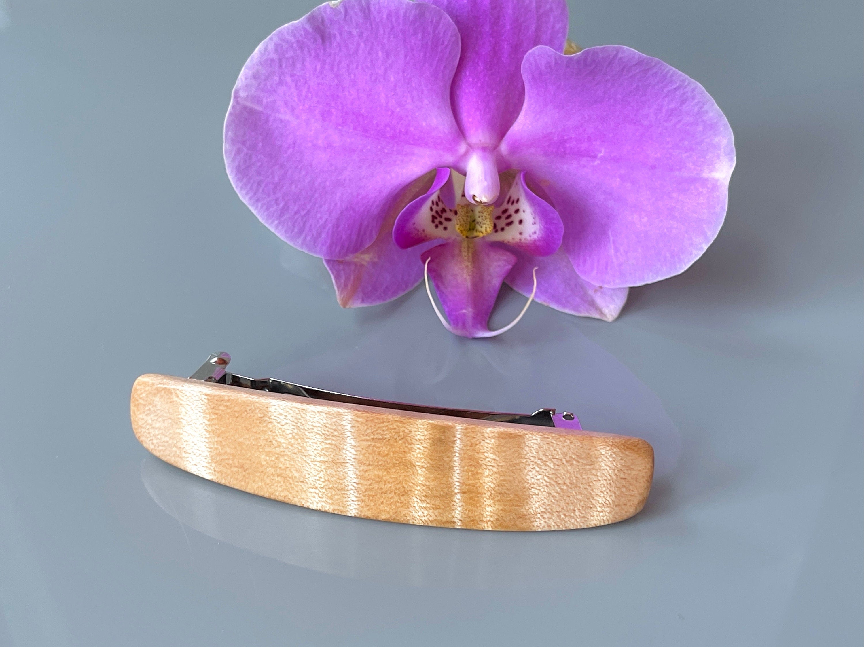 Medium Curly Maple Wooden Barrette, Fine Hair barrette