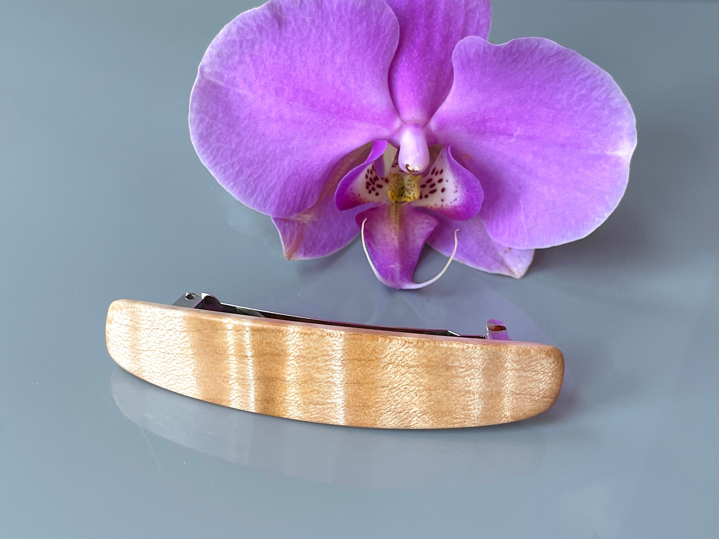 Medium Curly Maple Wooden Barrette, Fine Hair barrette