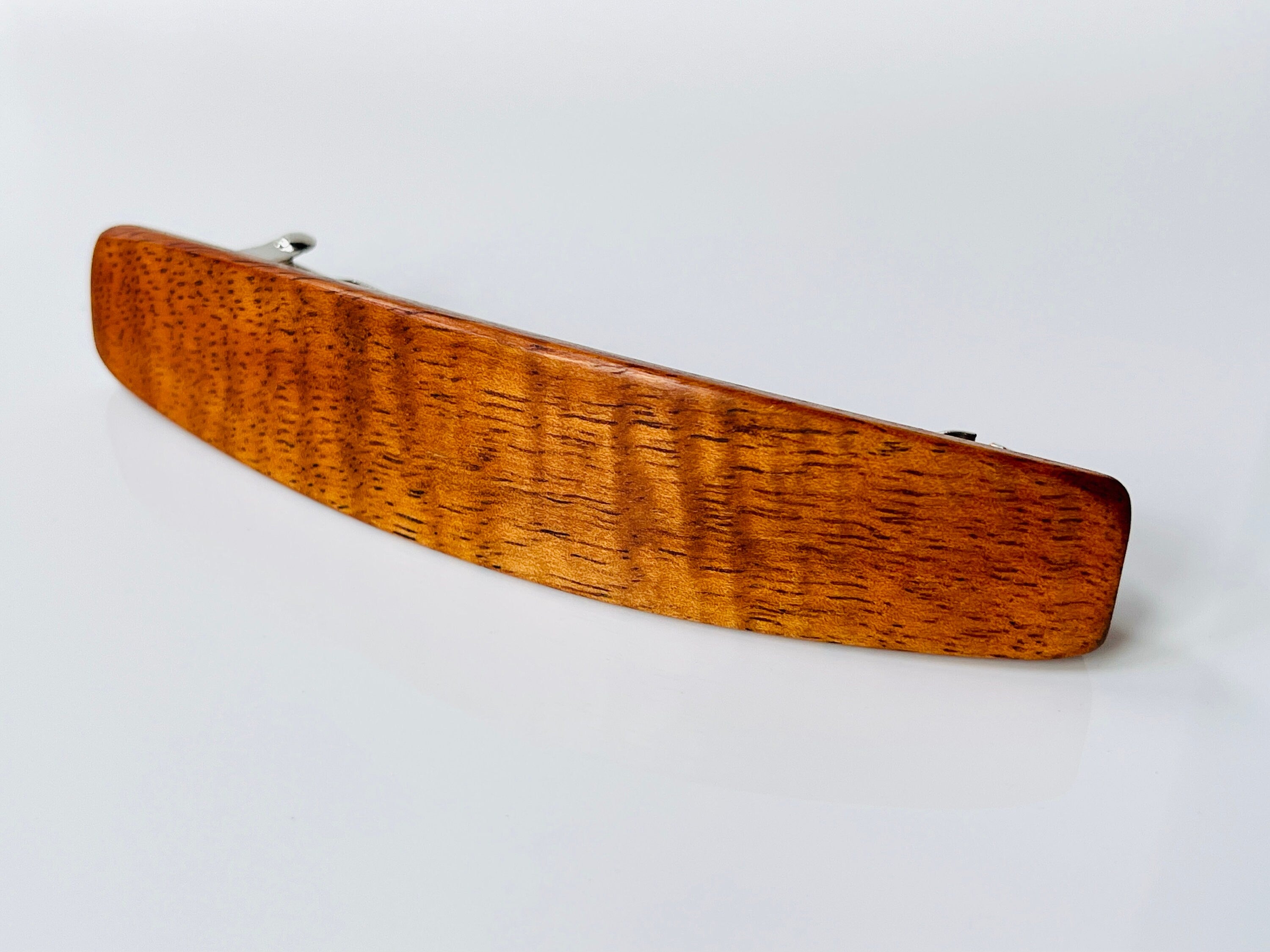 Large Curly Koa wood barrette, Luxury wood 5th Anniversary Gift Hawaiian