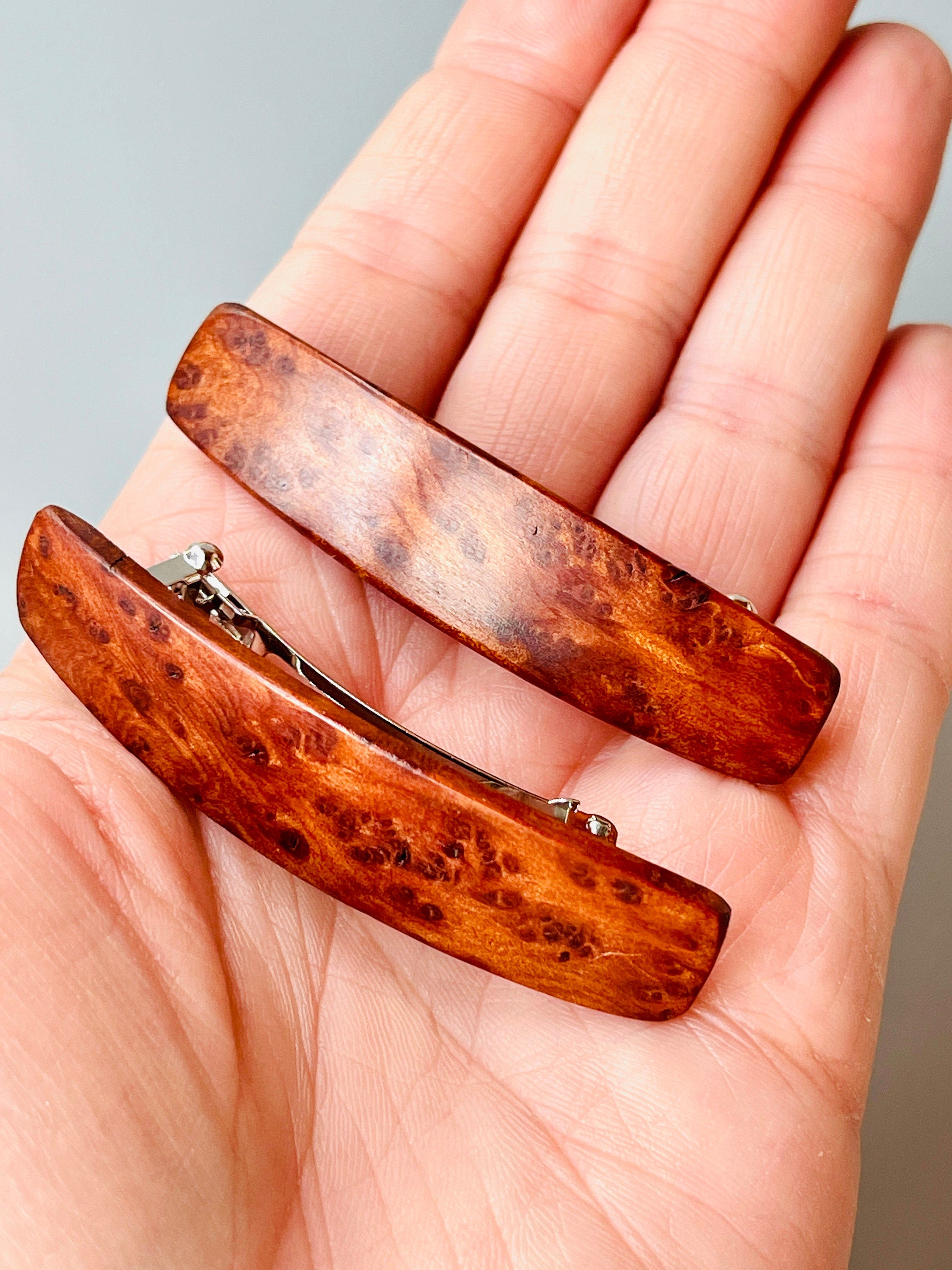 Wood Hair Clips Small wooden hair barrettes for women Fine Hair barrettes for bangs, Tigerwood Children's hair gift for wife, girlfriend