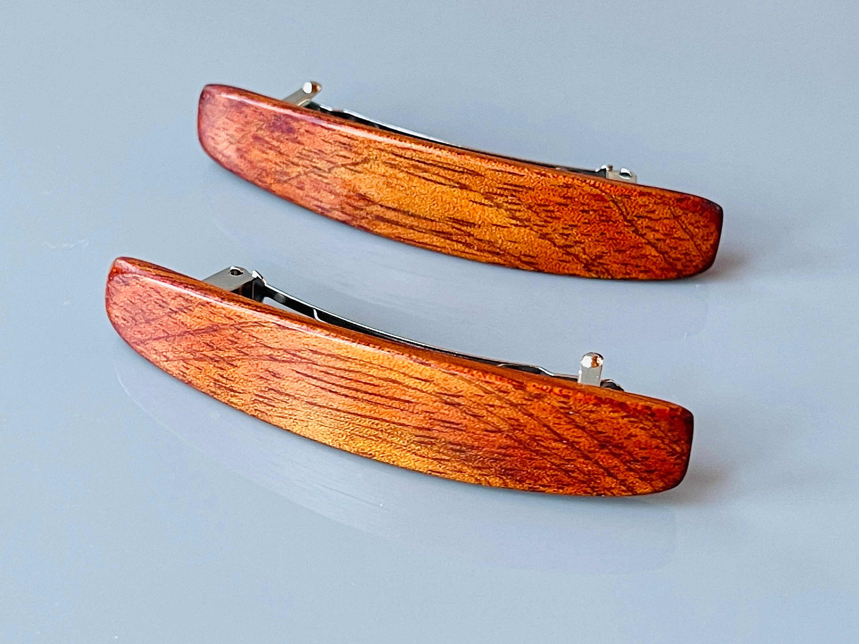 Small Redwood Burl wood barrettes, wooden hair clips for fine hair