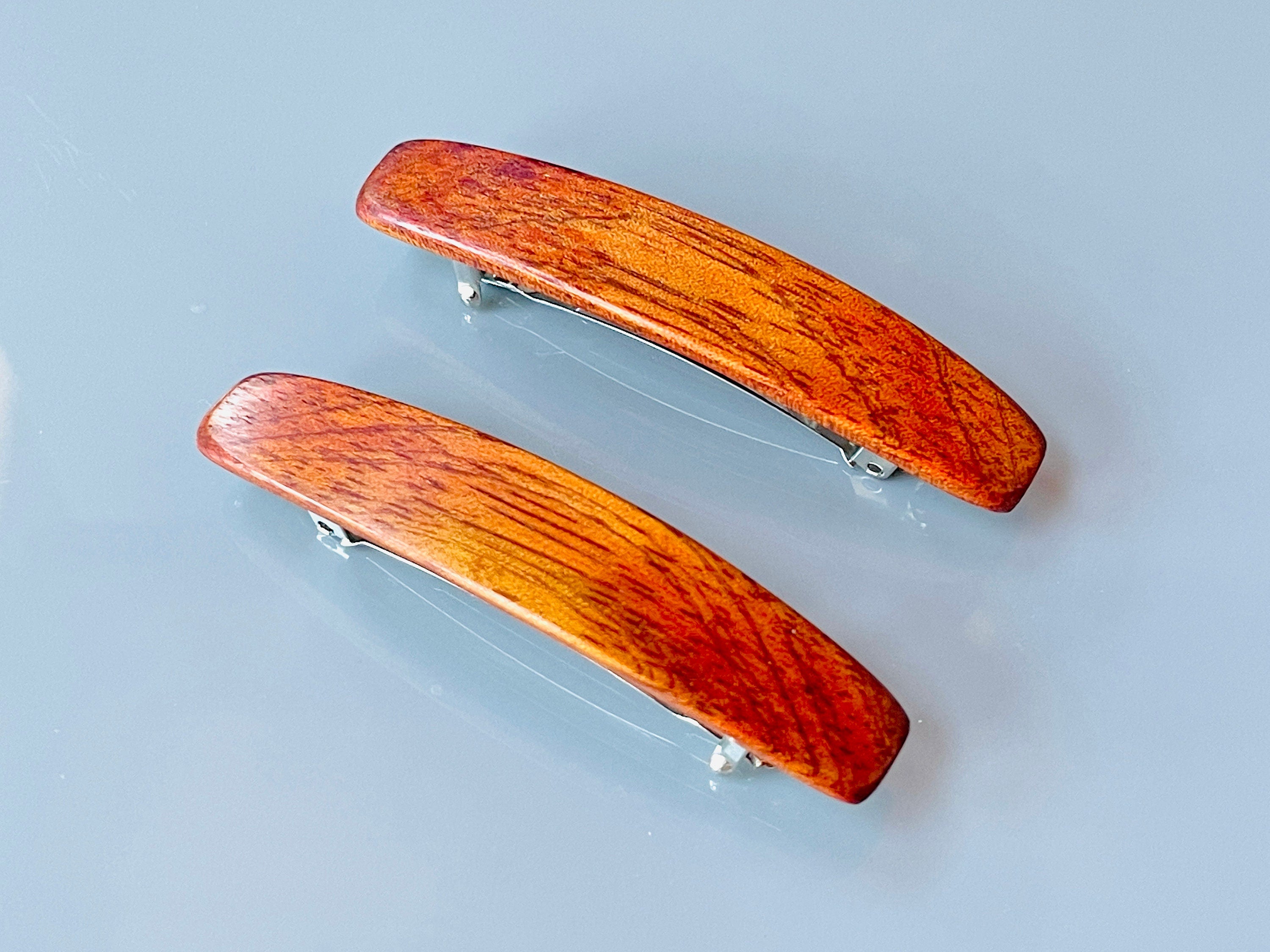 Small Redwood Burl wood barrettes, wooden hair clips for fine hair