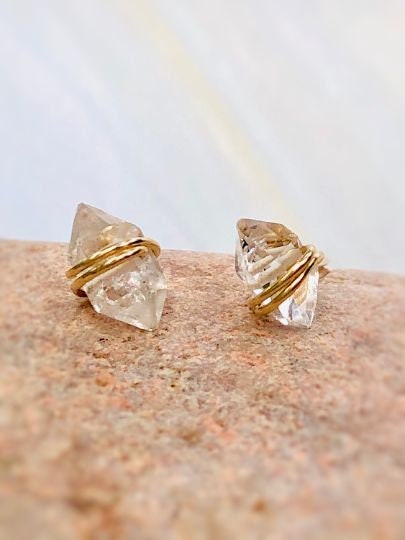 Herkimer Diamond earrings, Stud Earrings Raw Diamond Earrings, minimalist Crystal post earrings, gift for wife, girlfriend, bridesmaids