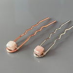 Rose Quartz Pink Gemstone Hair Pins Silver Bobby Pins