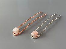 Load image into Gallery viewer, Rose Quartz Pink Gemstone Hair Pins Silver Bobby Pins