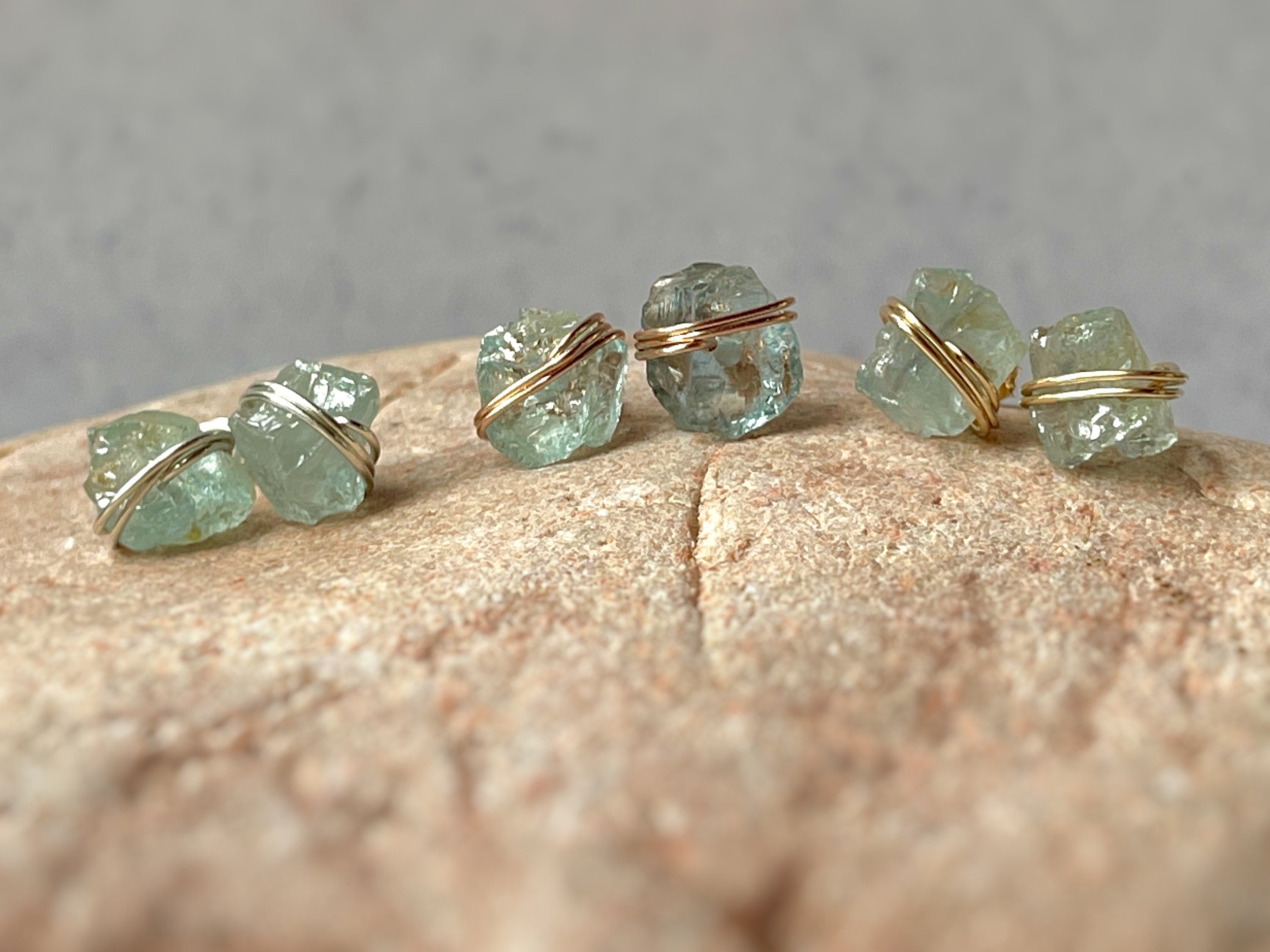 Aquamarine Stud Earrings Raw Gemstone Earrings March Birthstone
