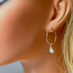 Gold Opal Hoop earrings 14k Gold Fill Dangly