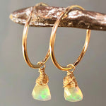 Gold Opal Hoop earrings 14k Gold Fill Dangly