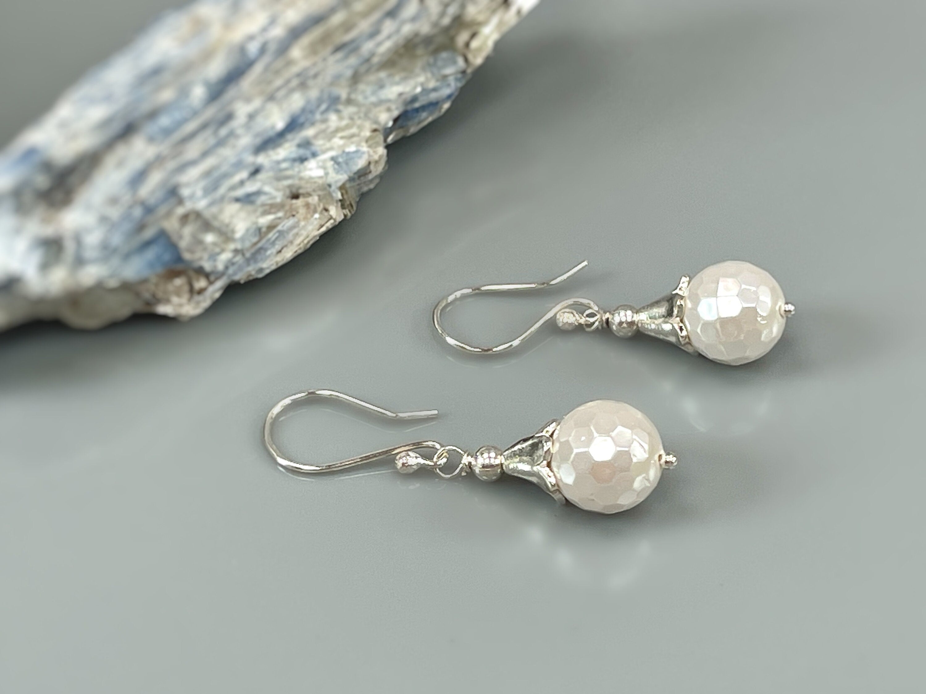 Facetted Pearl Earrings Dangle Sterling Silver