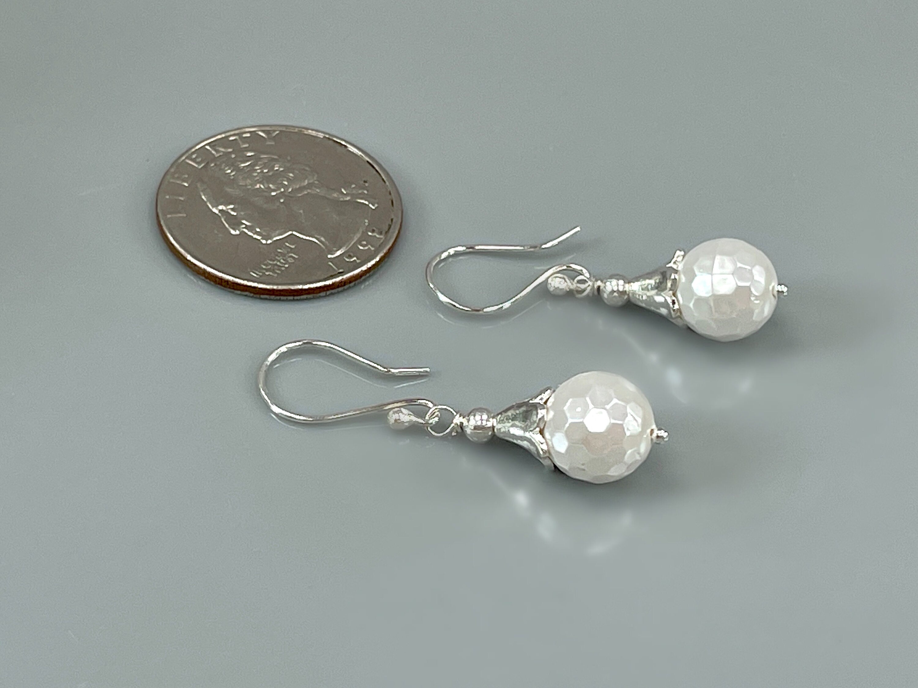 Facetted Pearl Earrings Dangle Sterling Silver