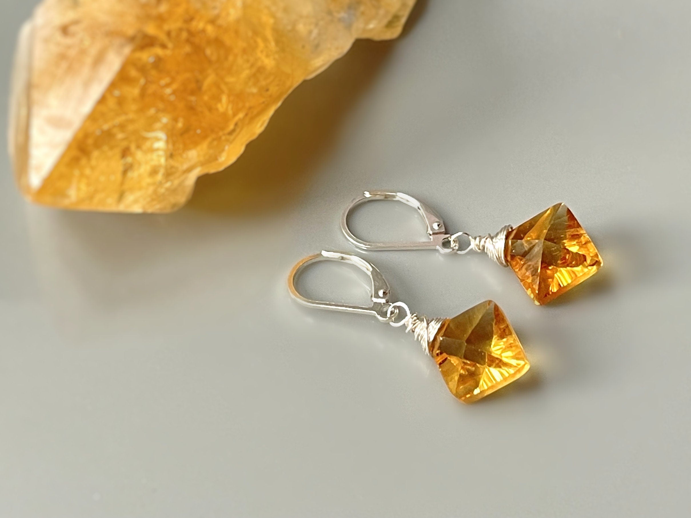 Citrine Jewelry Set Earrings, Citrine Necklace Sterling Silver Star Choker Handmade Jewelry Gemstone November Birthday Gift for Wife