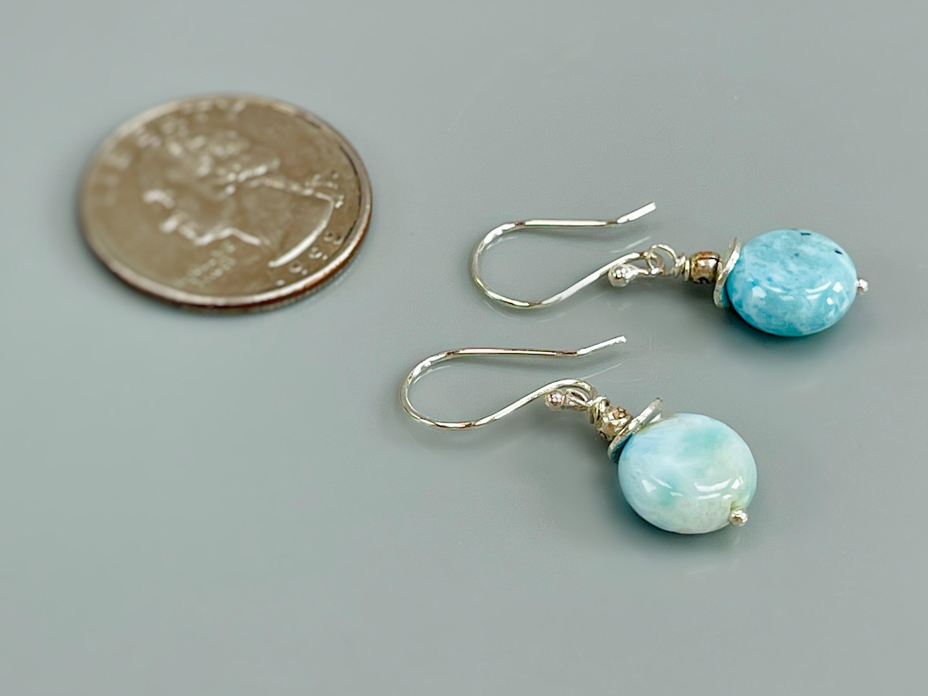 Dainty Larimar Earrings, sterling silver