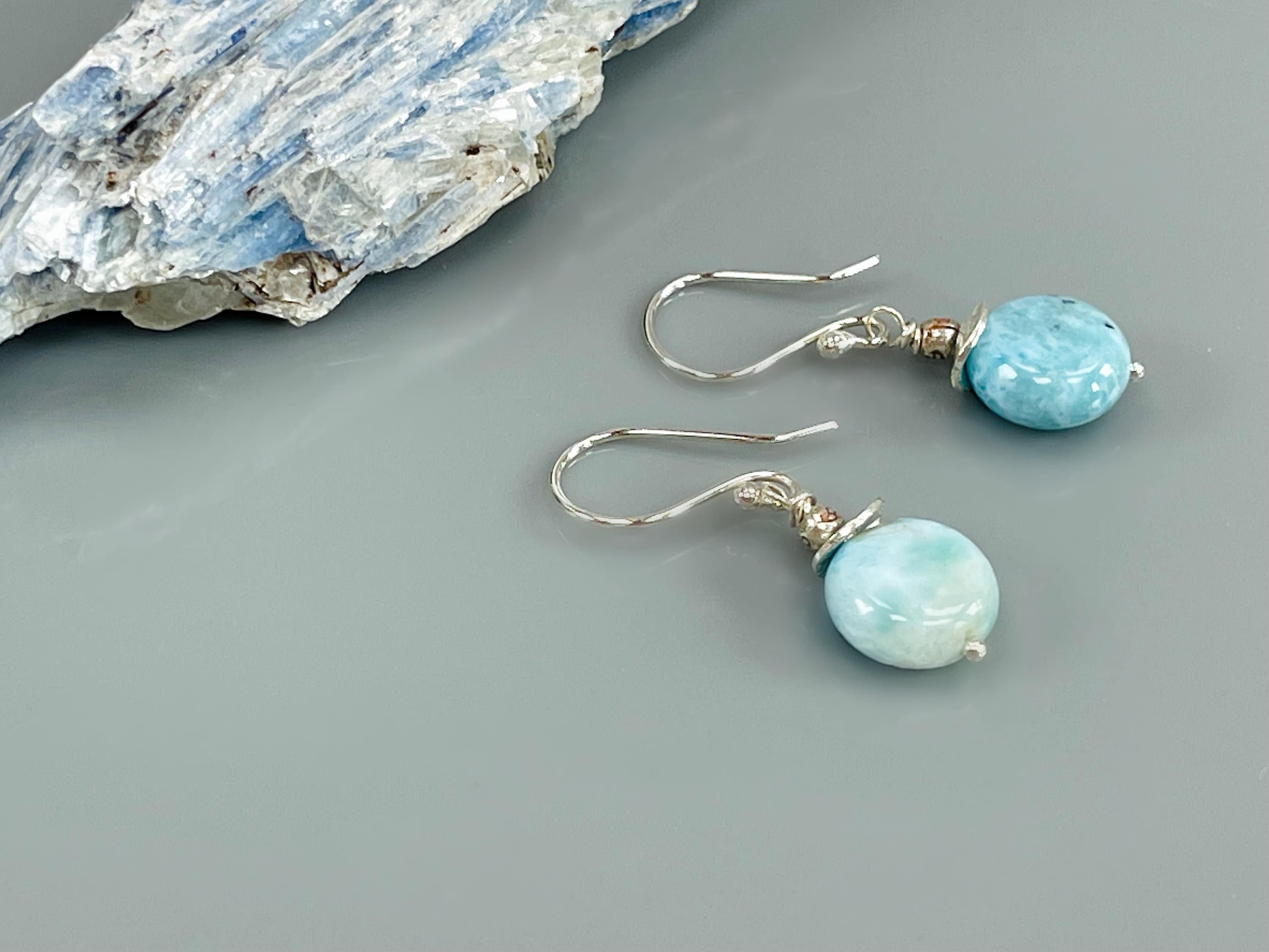 Dainty Larimar Earrings, sterling silver