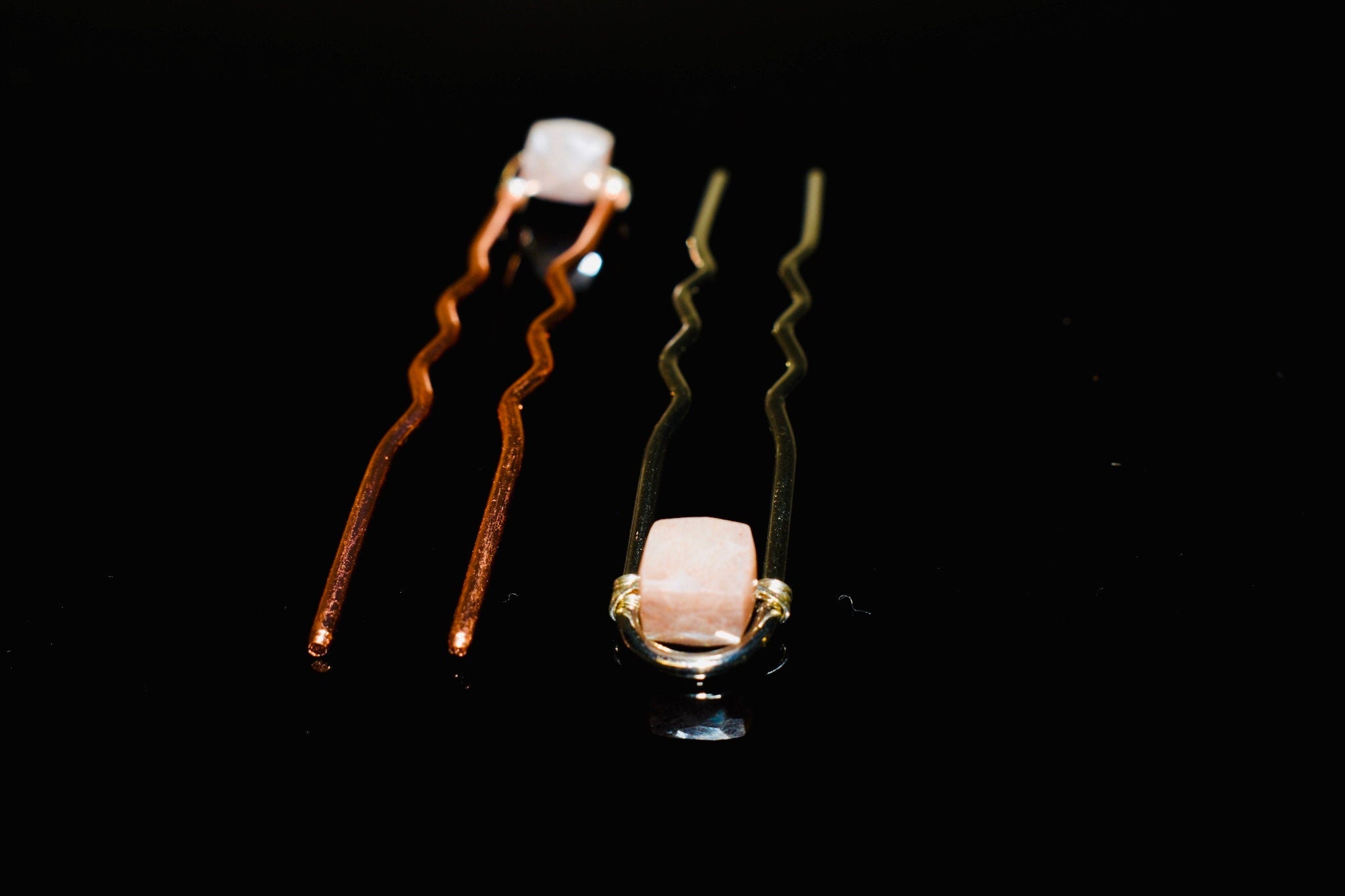 Rose Quartz Pink Gemstone Hair Pins Silver Bobby Pins