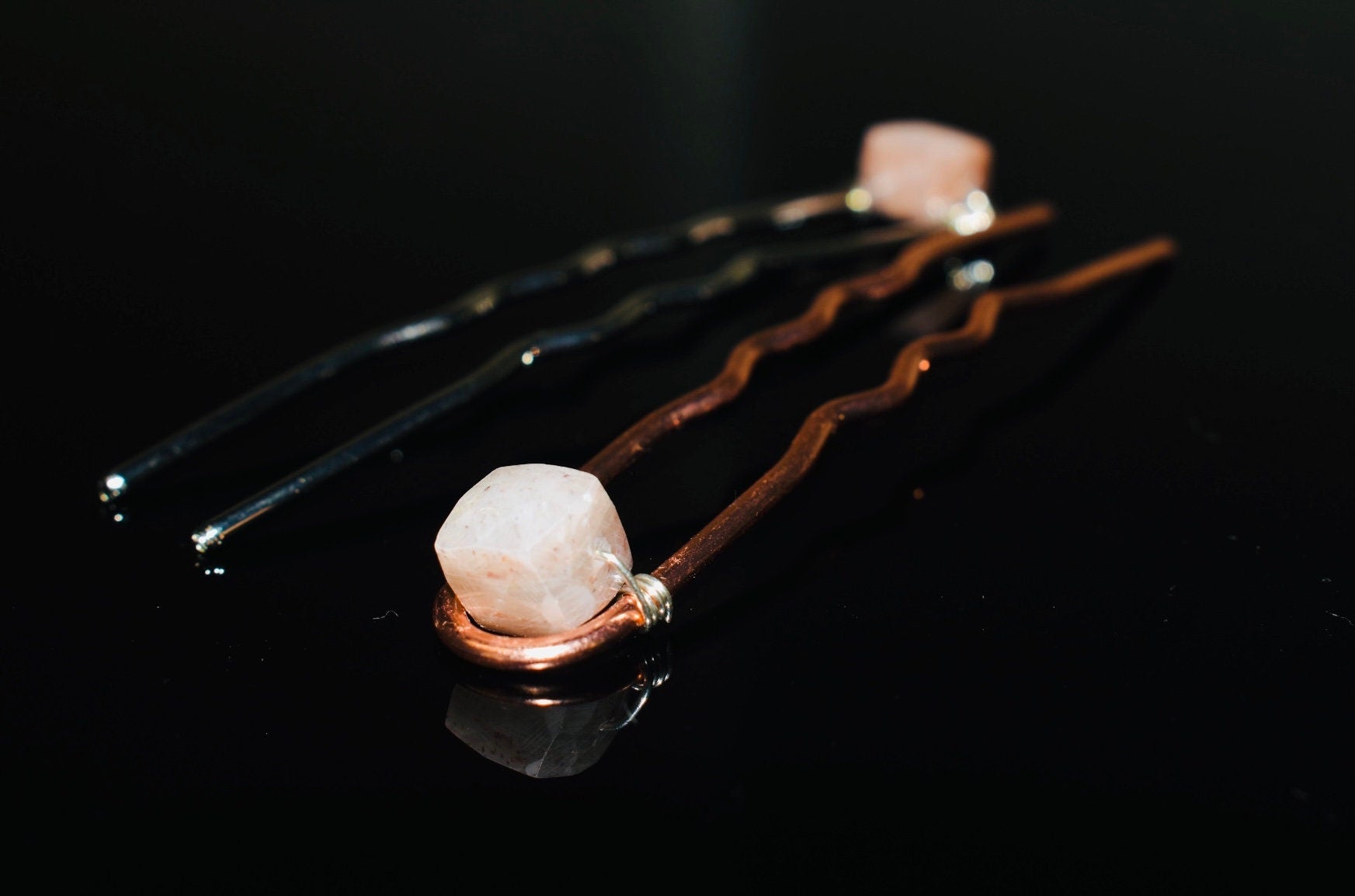 Rose Quartz Pink Gemstone Hair Pins Silver Bobby Pins