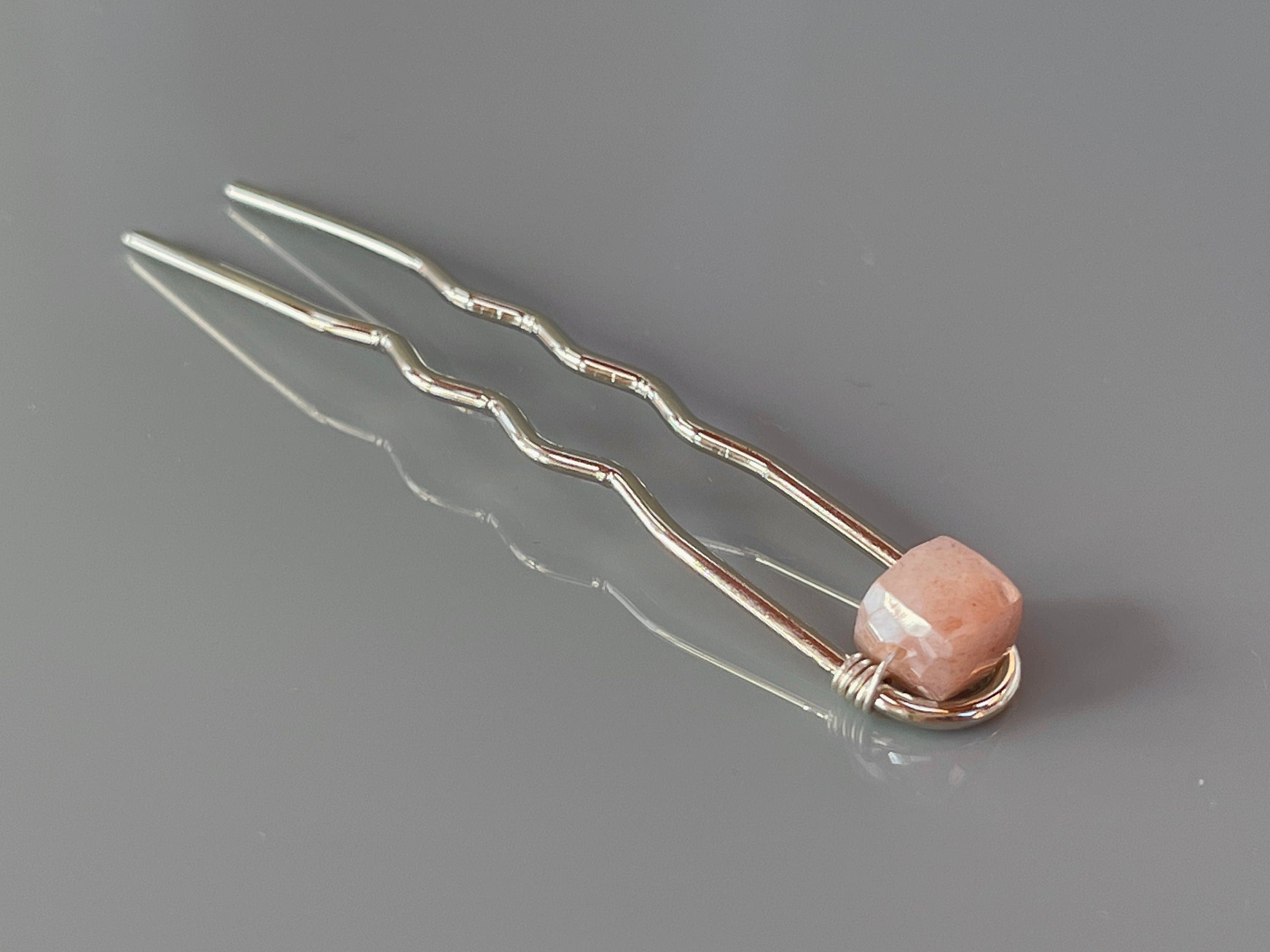 Rose Quartz Pink Gemstone Hair Pins Silver Bobby Pins