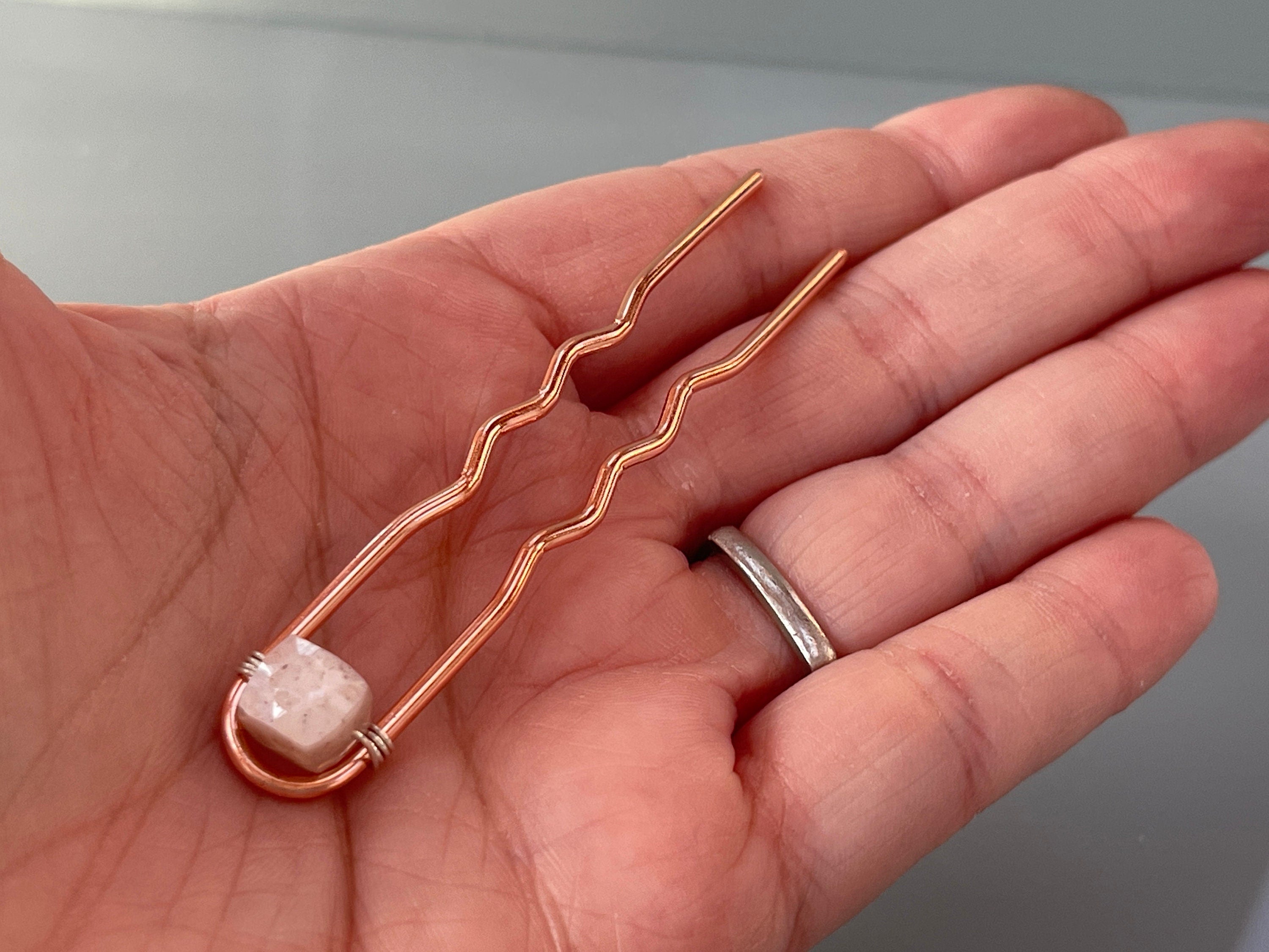 Rose Quartz Pink Gemstone Hair Pins Silver Bobby Pins