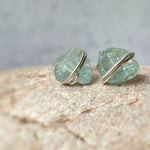 Aquamarine Stud Earrings Raw Gemstone Earrings March Birthstone