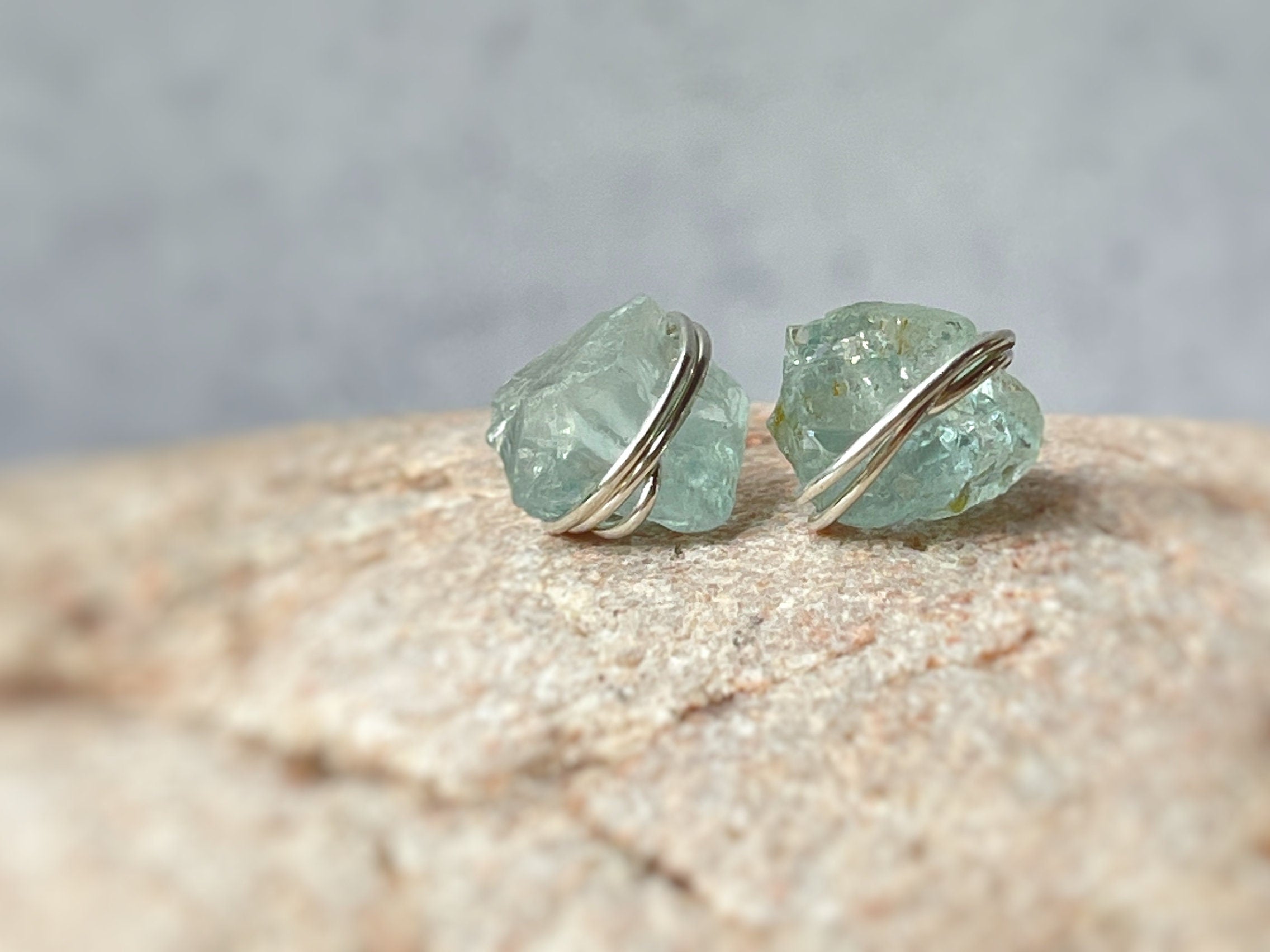 Aquamarine Stud Earrings Raw Gemstone Earrings March Birthstone