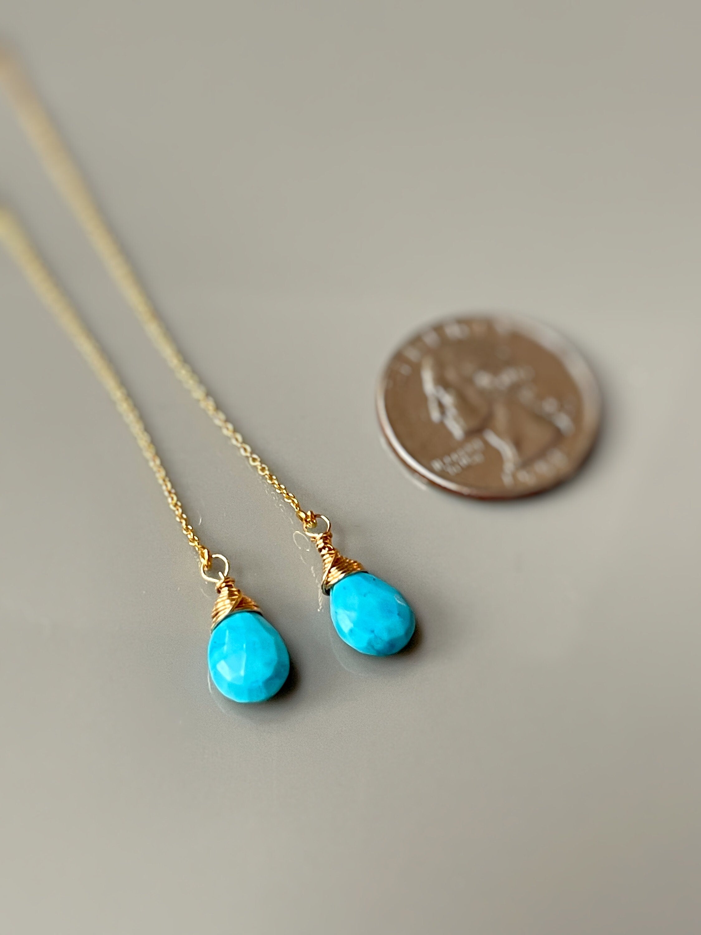 Turquoise Earrings Gold Turquoise Dangle Earrings Ear Threaders Boho Gold Fill Handmade Gemstone dangle earrings Turquoise Threaders