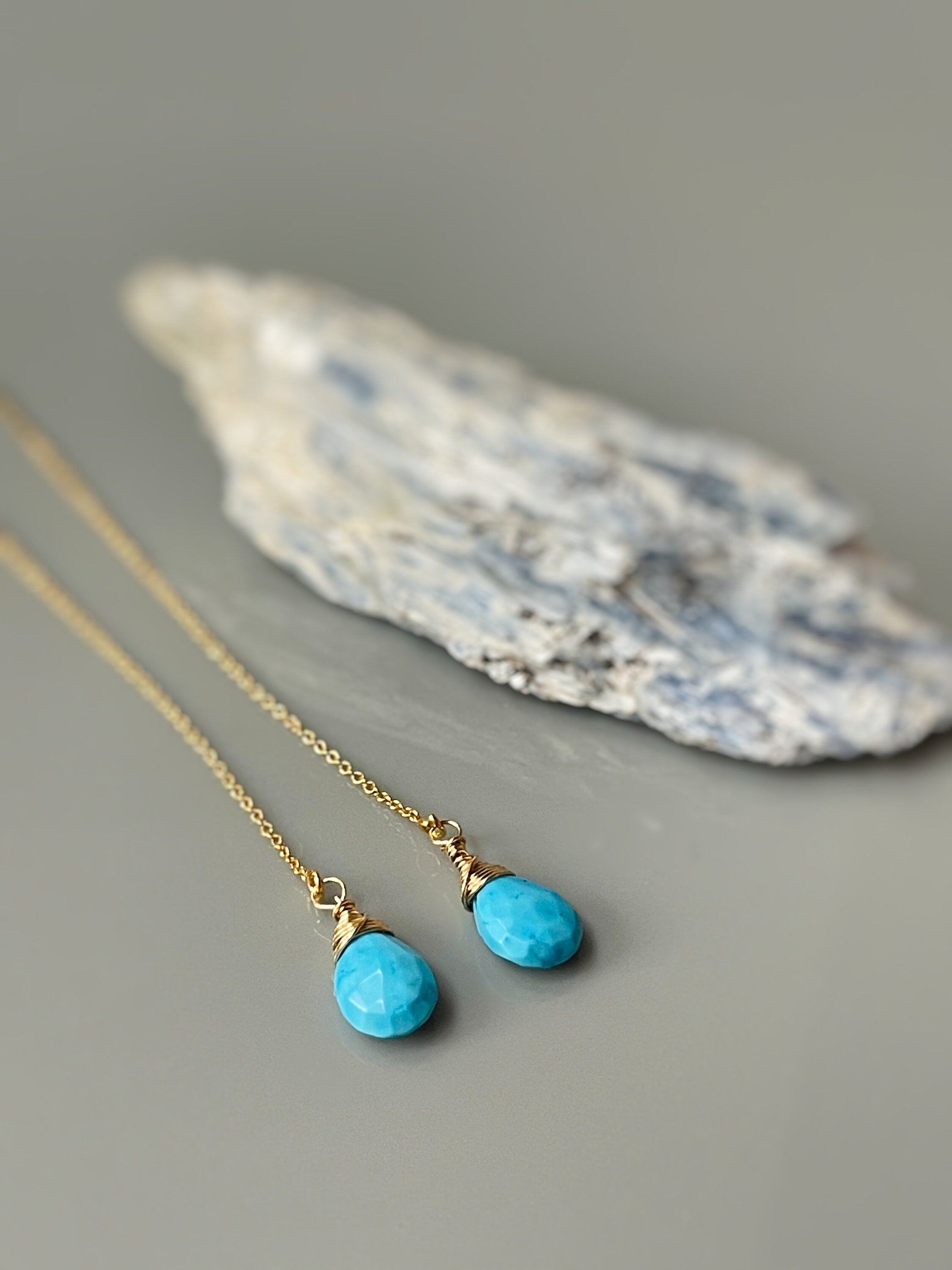 Turquoise Earrings Gold Turquoise Dangle Earrings Ear Threaders Boho Gold Fill Handmade Gemstone dangle earrings Turquoise Threaders