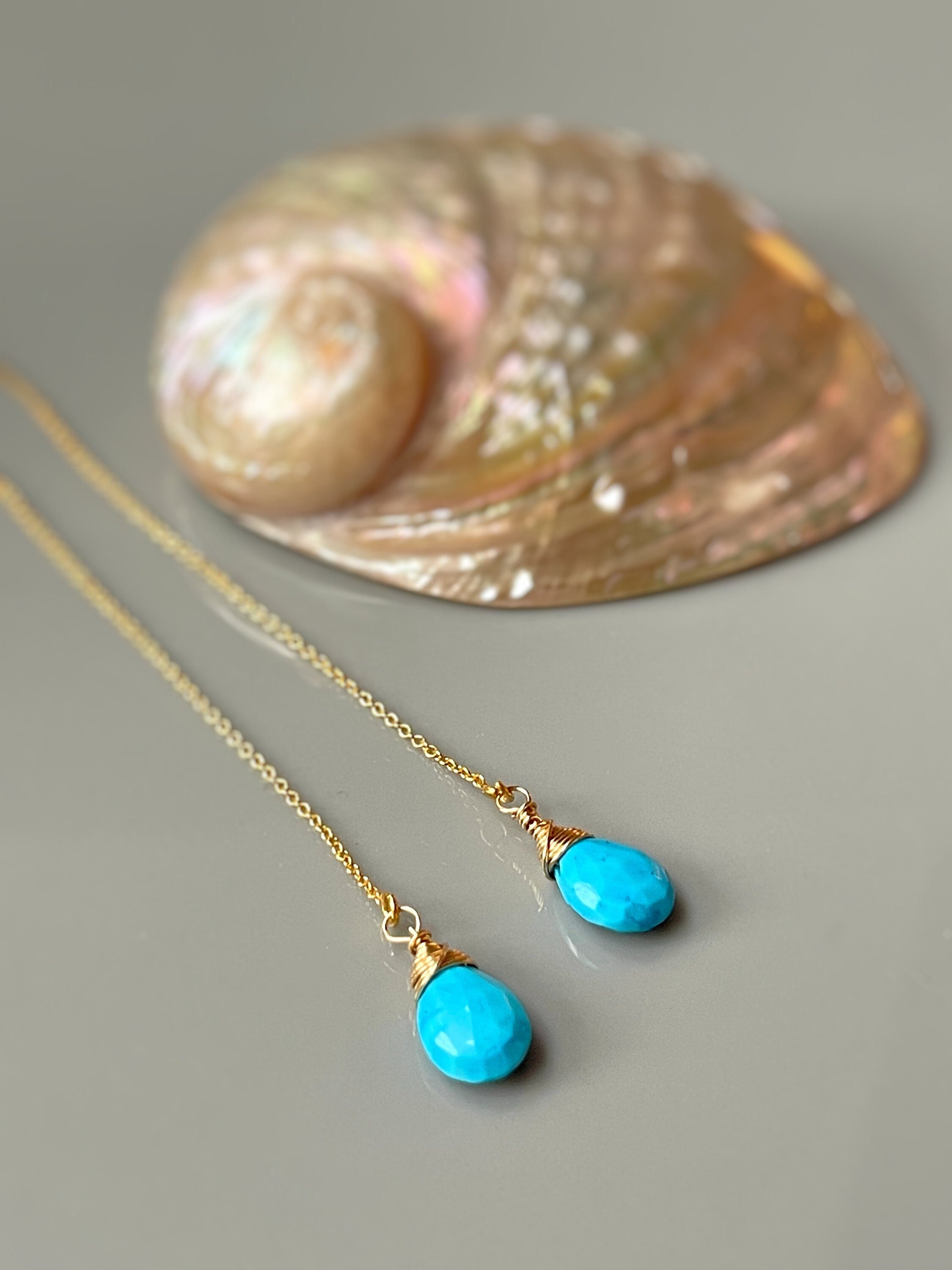 Turquoise Threader Earrings in Gold, Sterling Silver