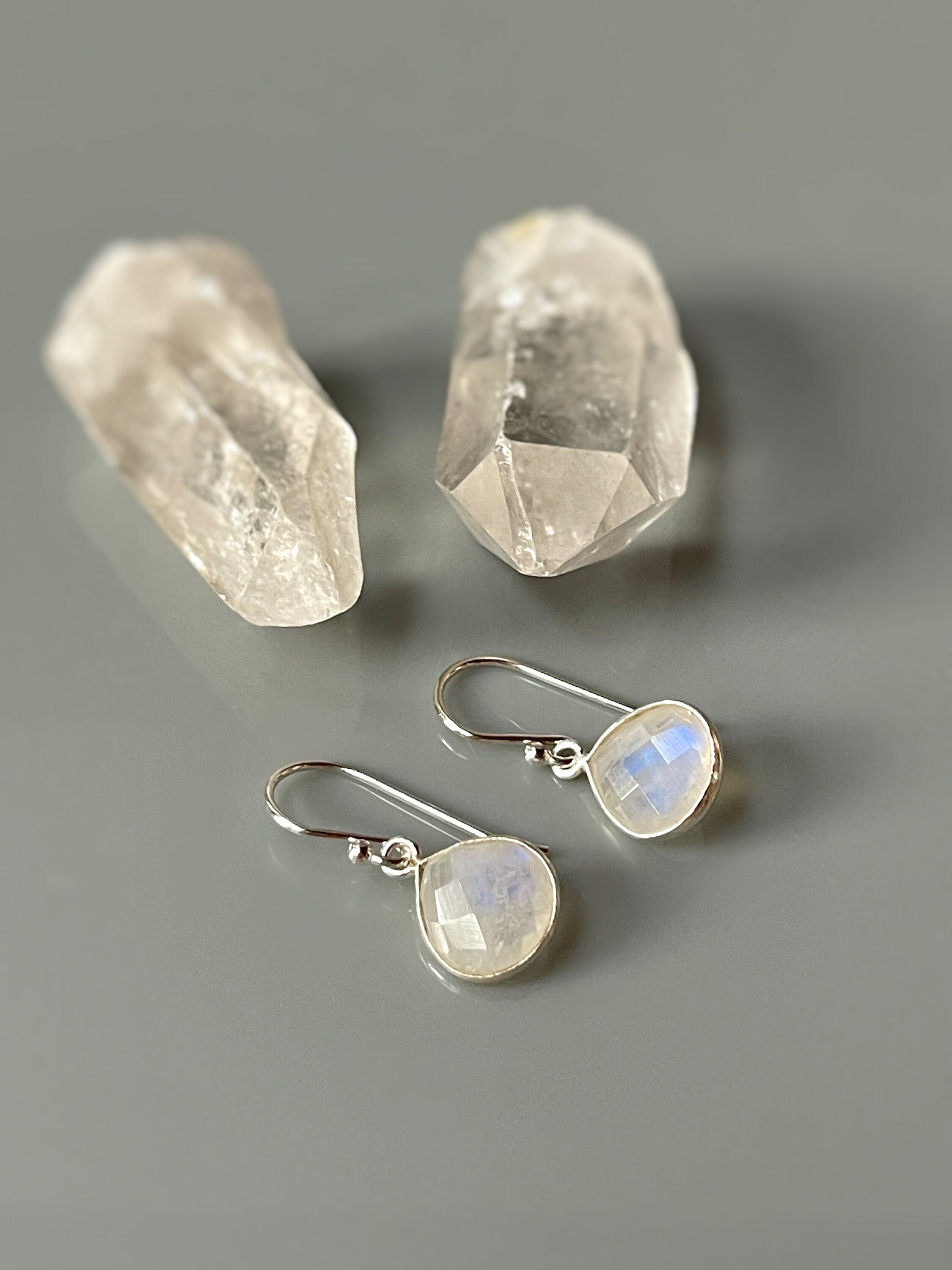 Facetted Moonstone Earrings Sterling Silver
