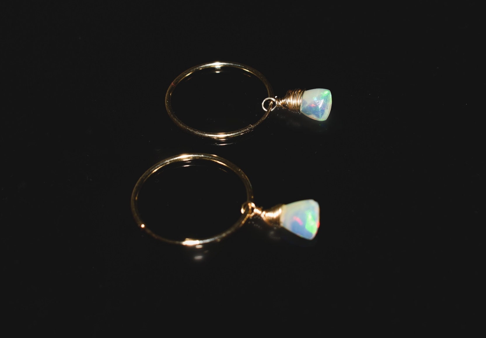 Gold Opal Hoop earrings 14k Gold Fill Dangly