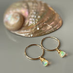 Gold Opal Hoop earrings 14k Gold Fill Dangly