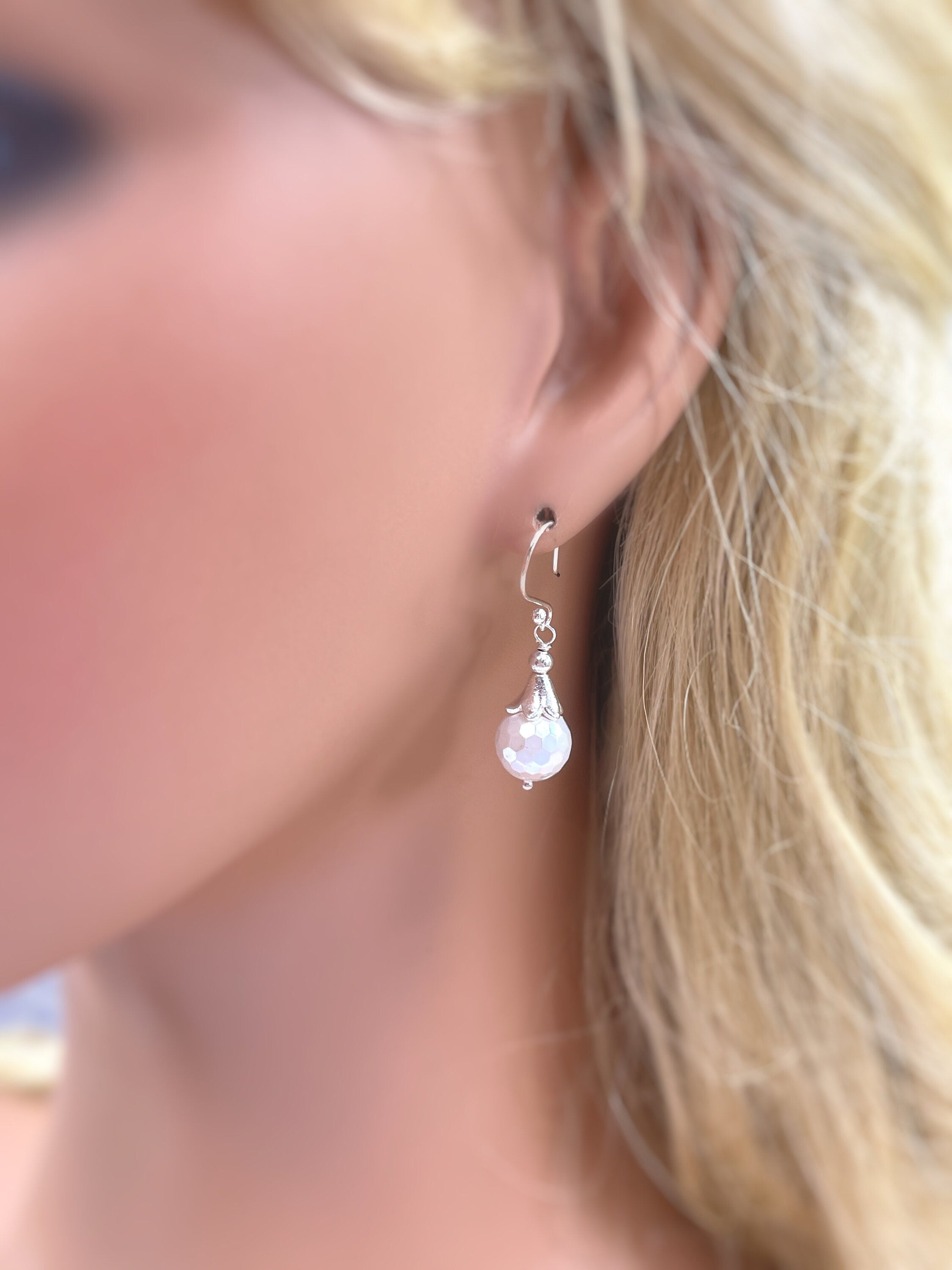 Facetted Pearl Earrings Dangle Sterling Silver